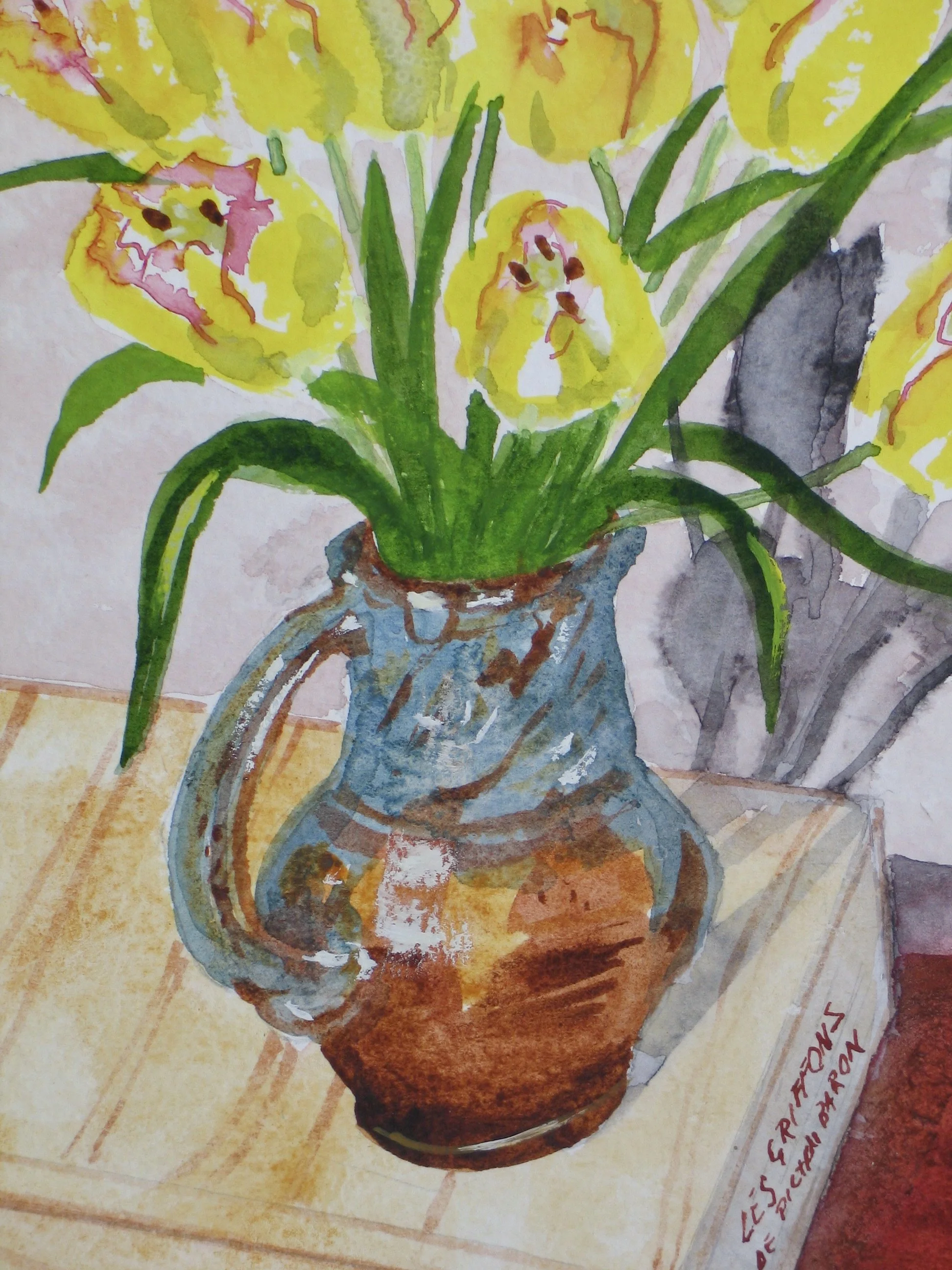Jug with tulips, watercolour detail