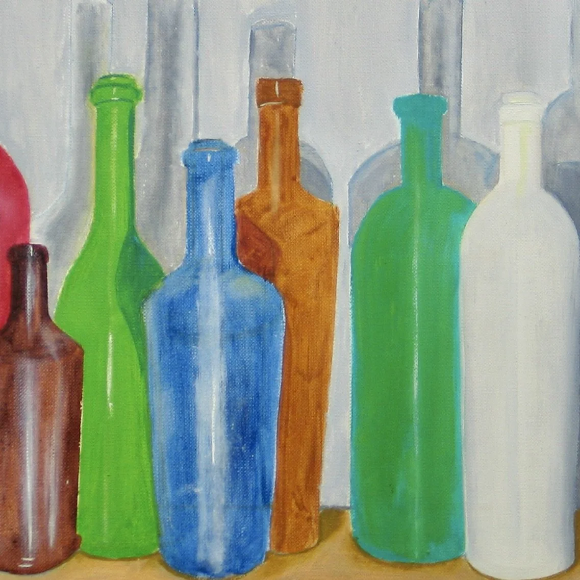 Bottle forms and shadows painting, detail
