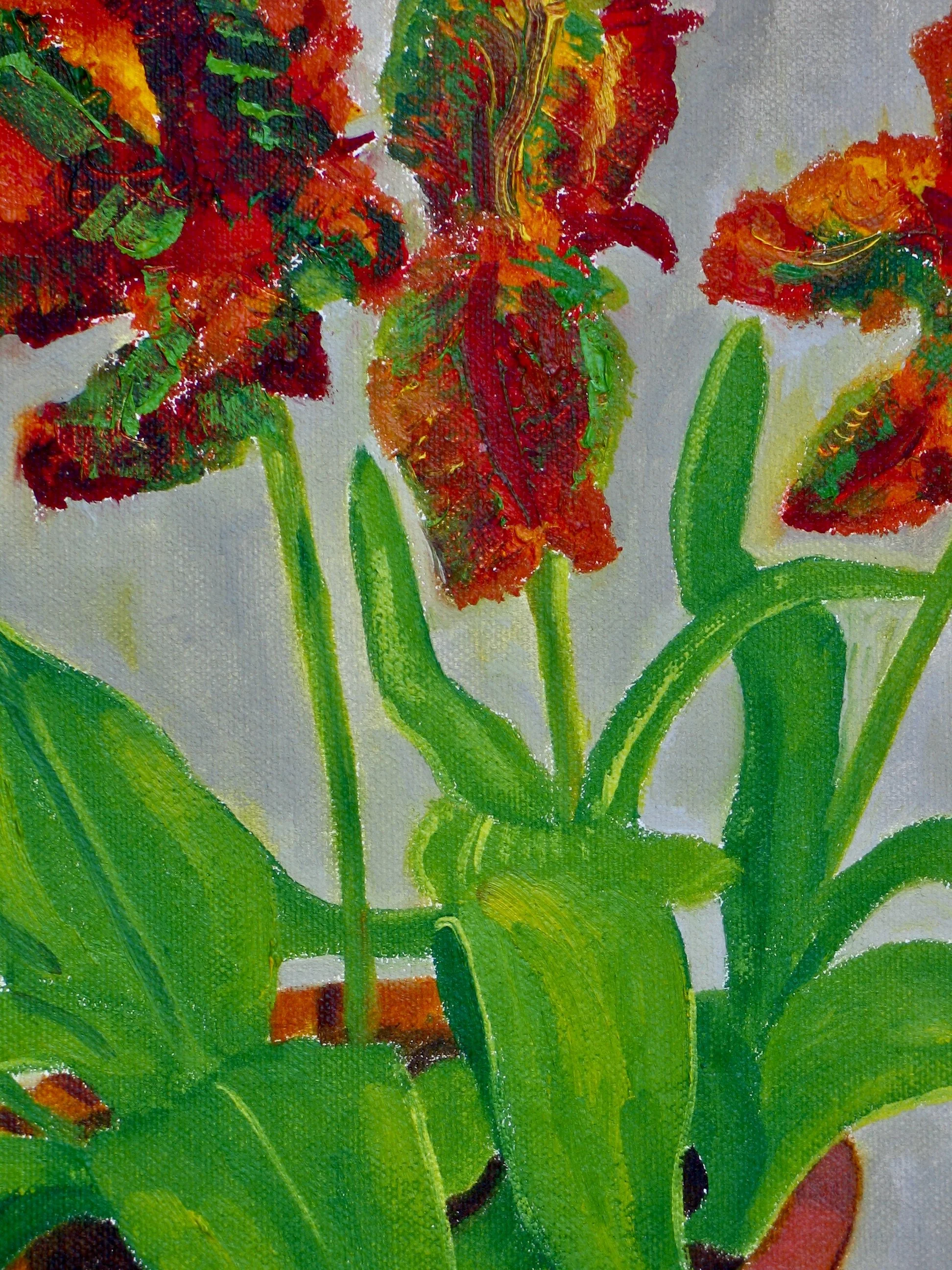 Tulips grown to paint in oils by Cy Pawsey, detail