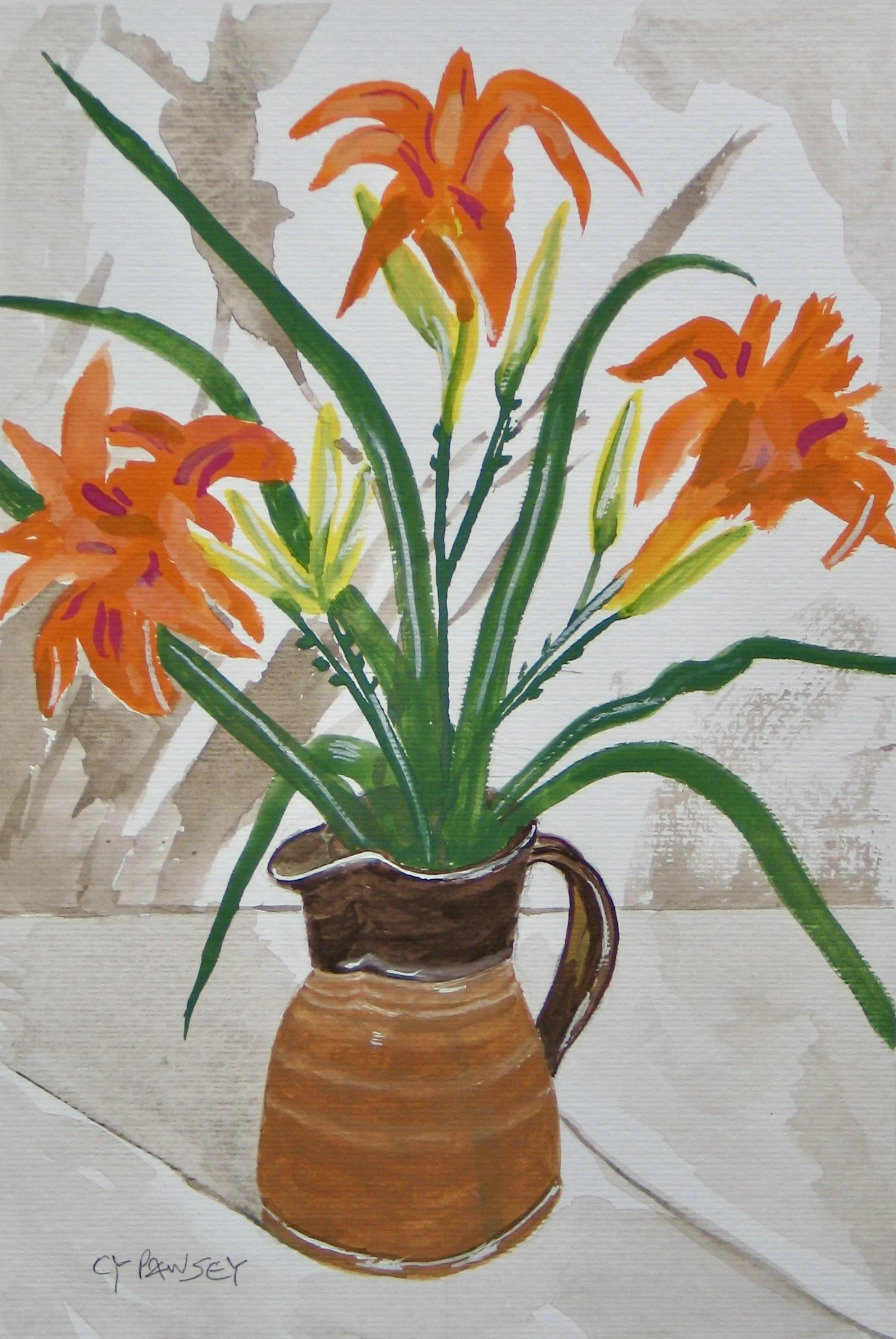 Jug with lilies gouache painting for sale
