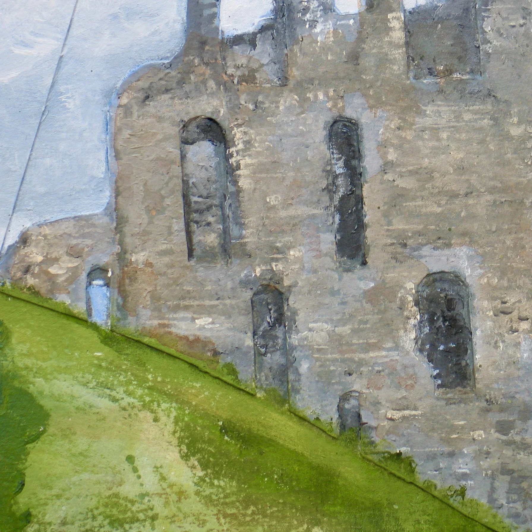 Clun Castle painted in acrylic by Cy Pawsey and available from galeriecy.com