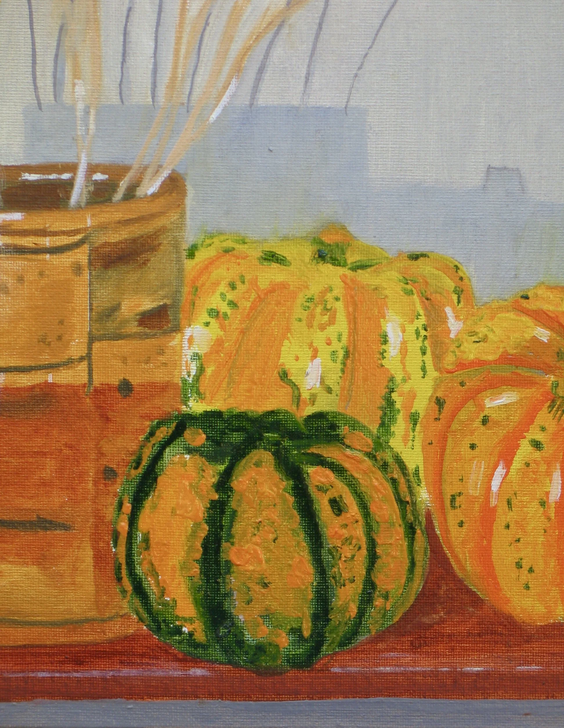 Original autumn still life painting, detail