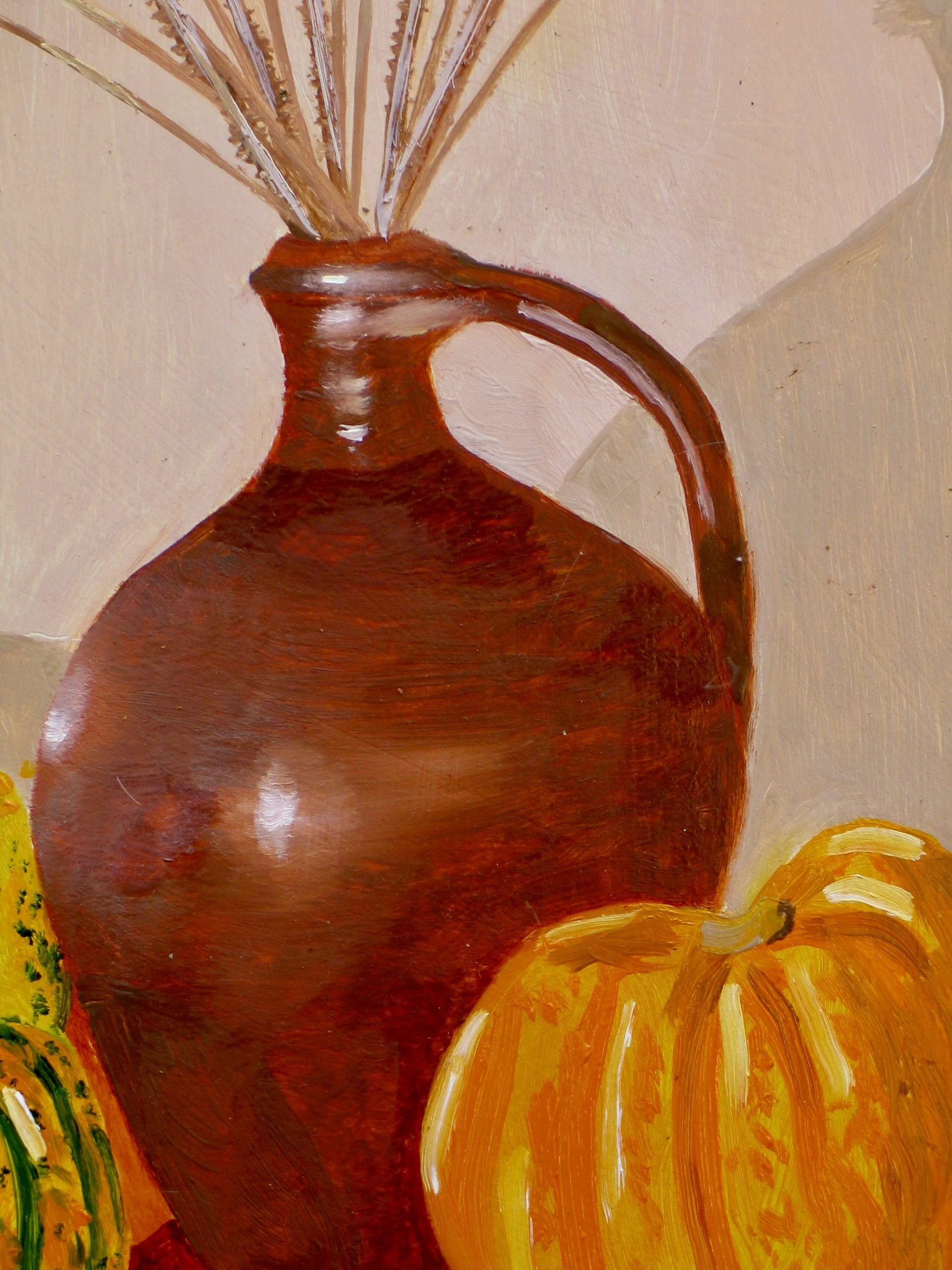 Flagon and gourds oil painting, detail