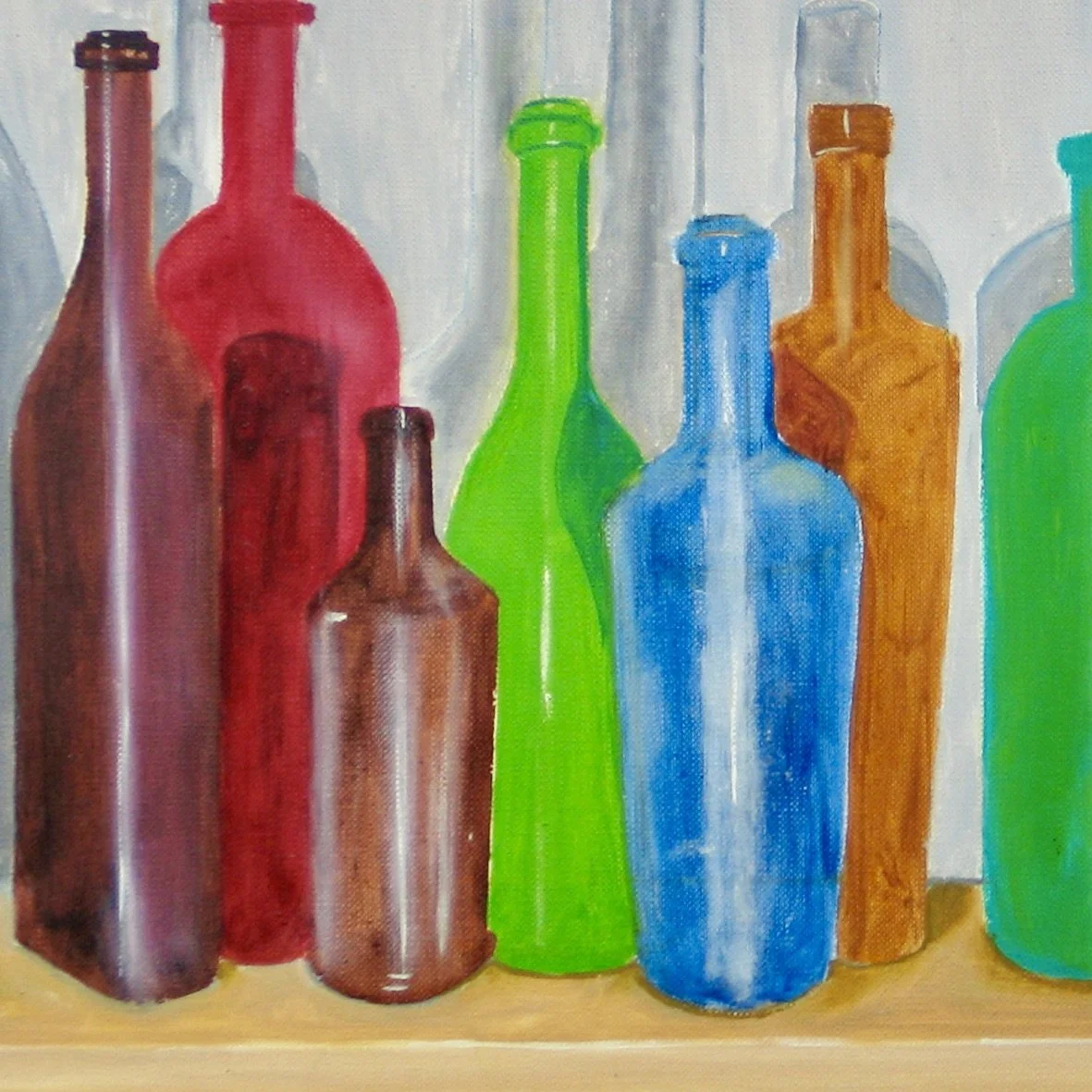 Bottle forms No 1, oil painting, detail