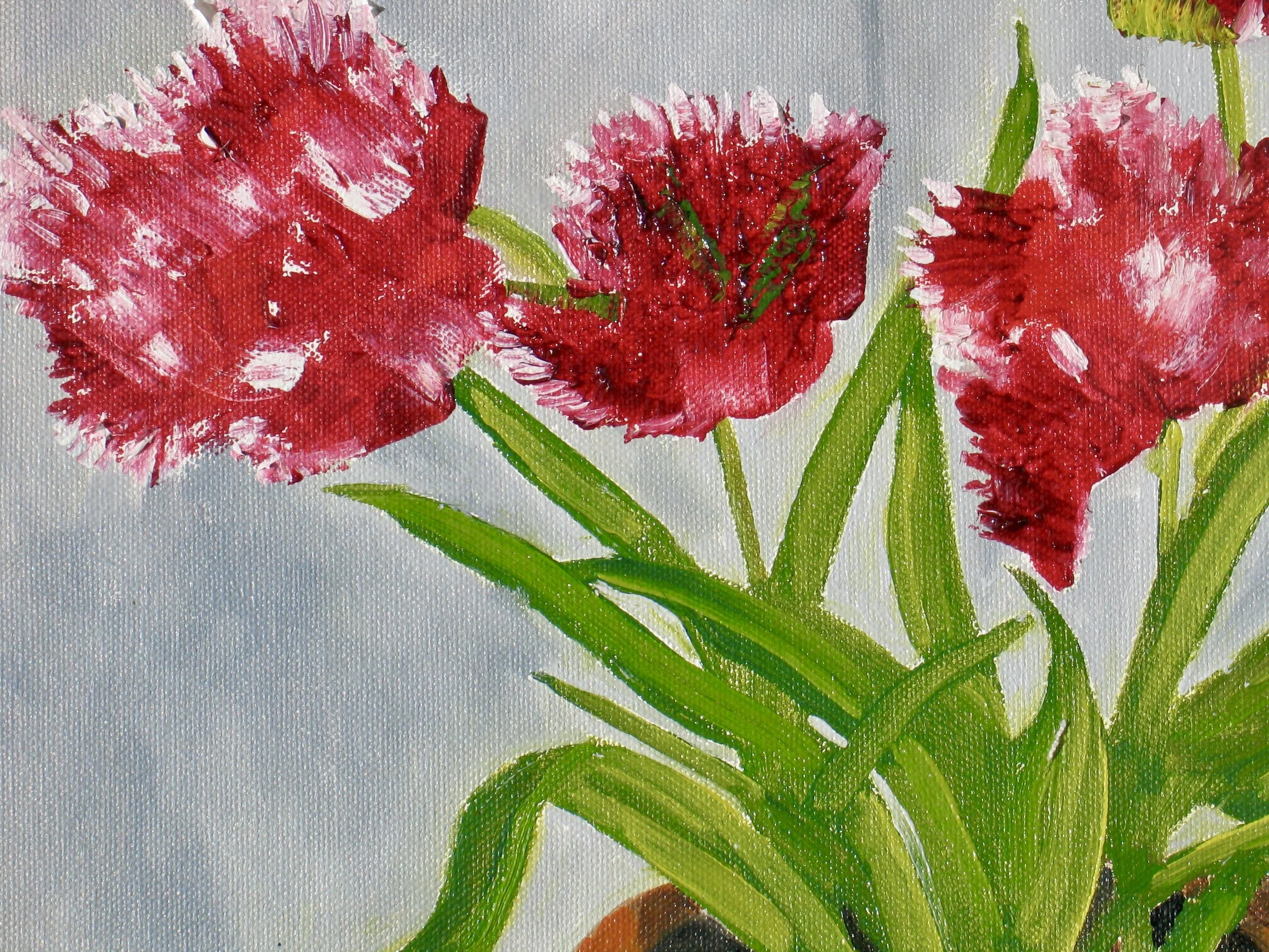 Tulips oil painting by Cy Pawsey, detail