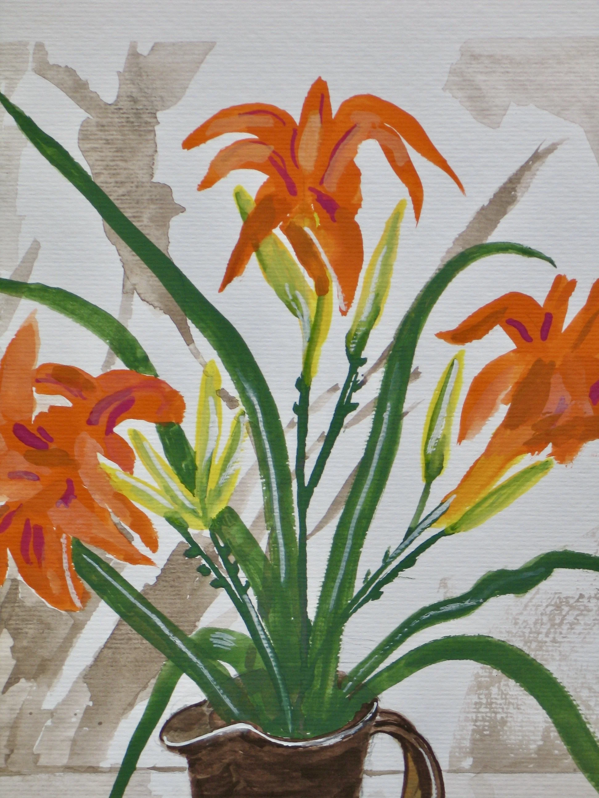 Jug with lilies, gouache painting for sale