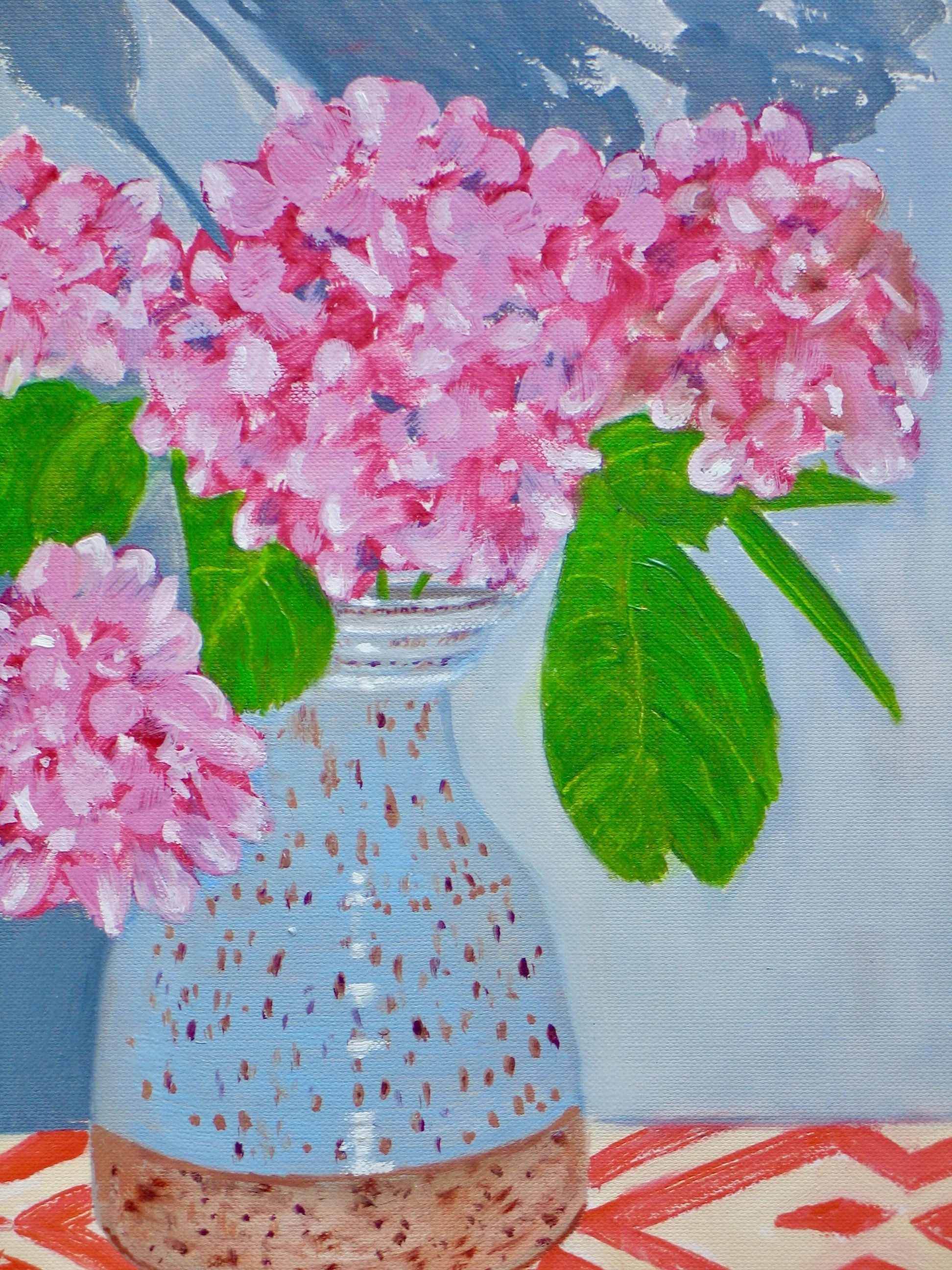 Hydrangea flowers detail from a painting by Cy Pawsey