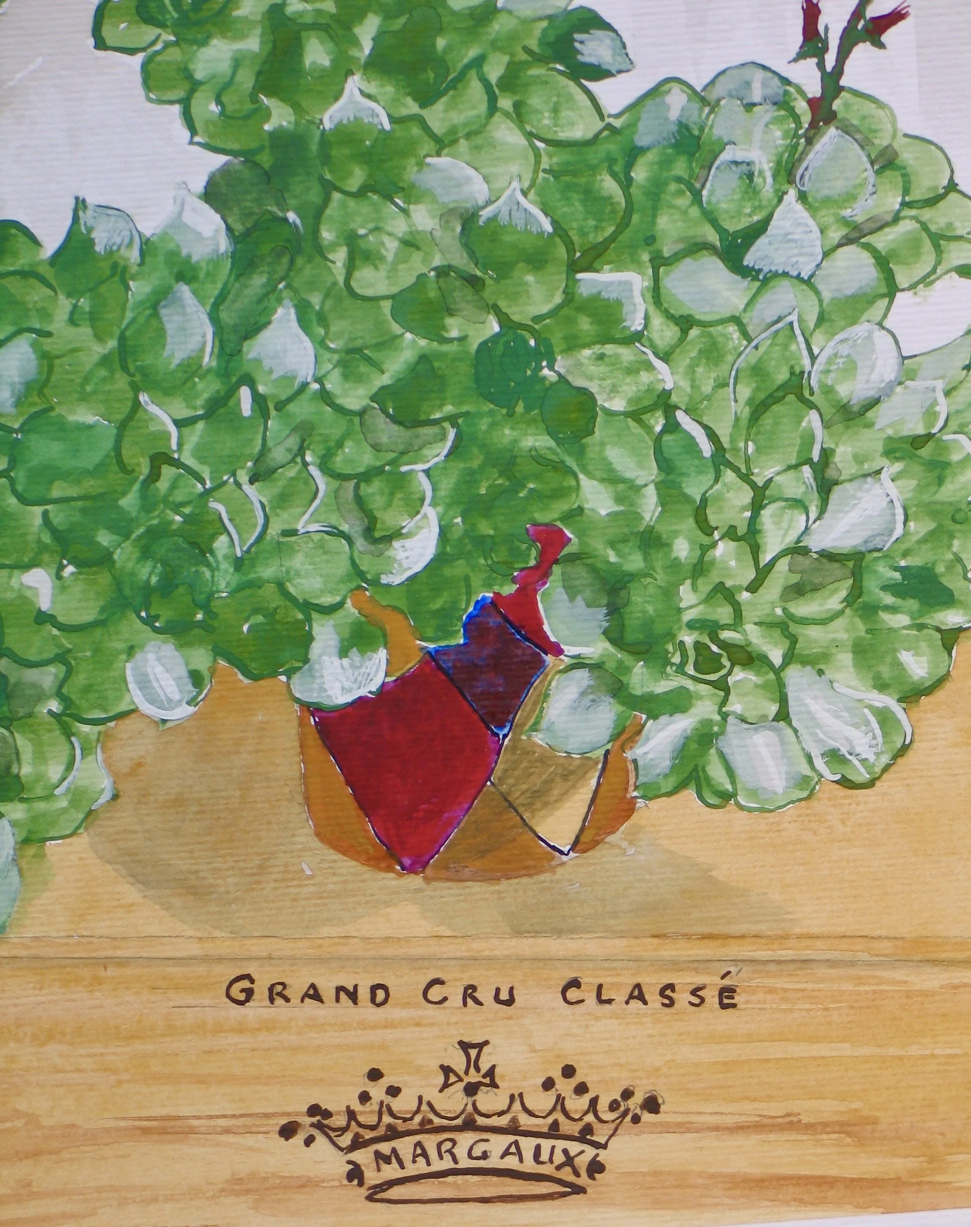 Echeveria succulent gouache painting, detail