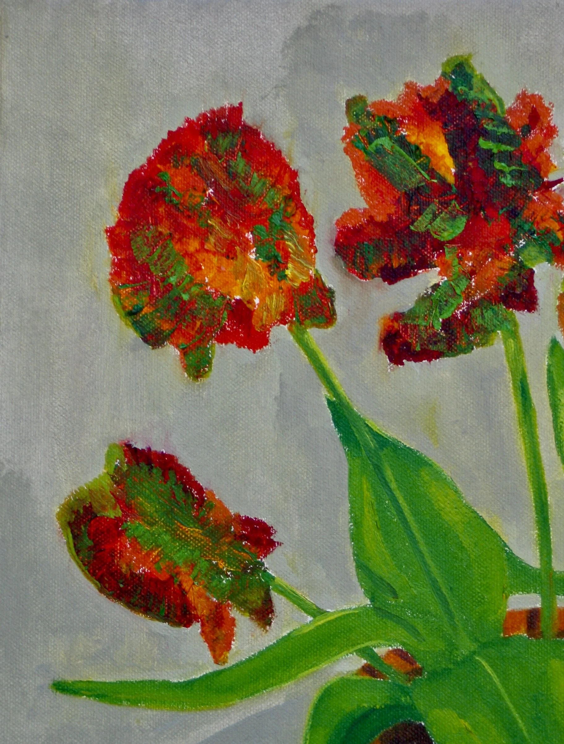 Tulips "Rasta Parrot' oil painting, detail