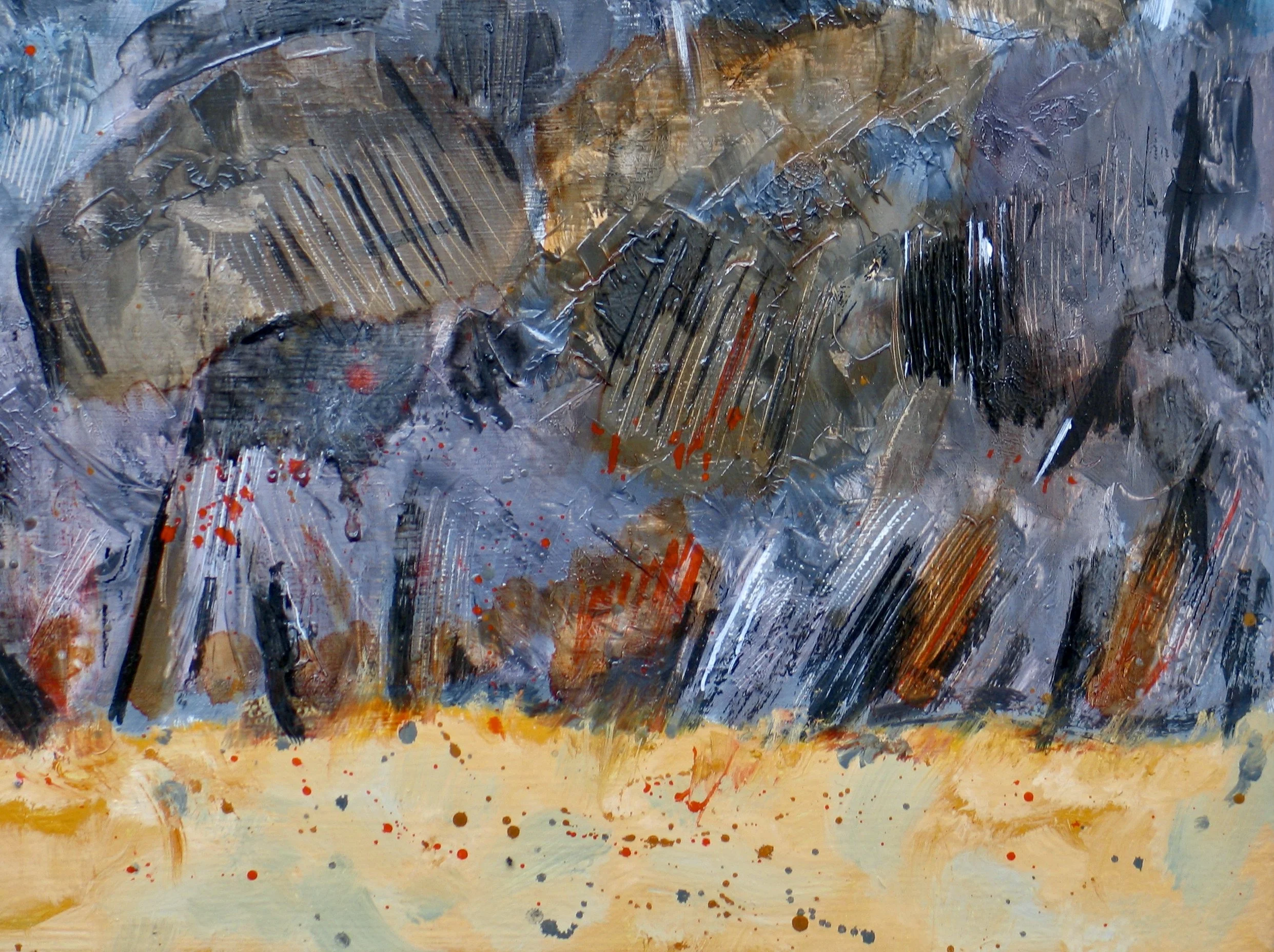 Rocks at Traeth Llyfn, detail from oil painting by Cy Pawsey