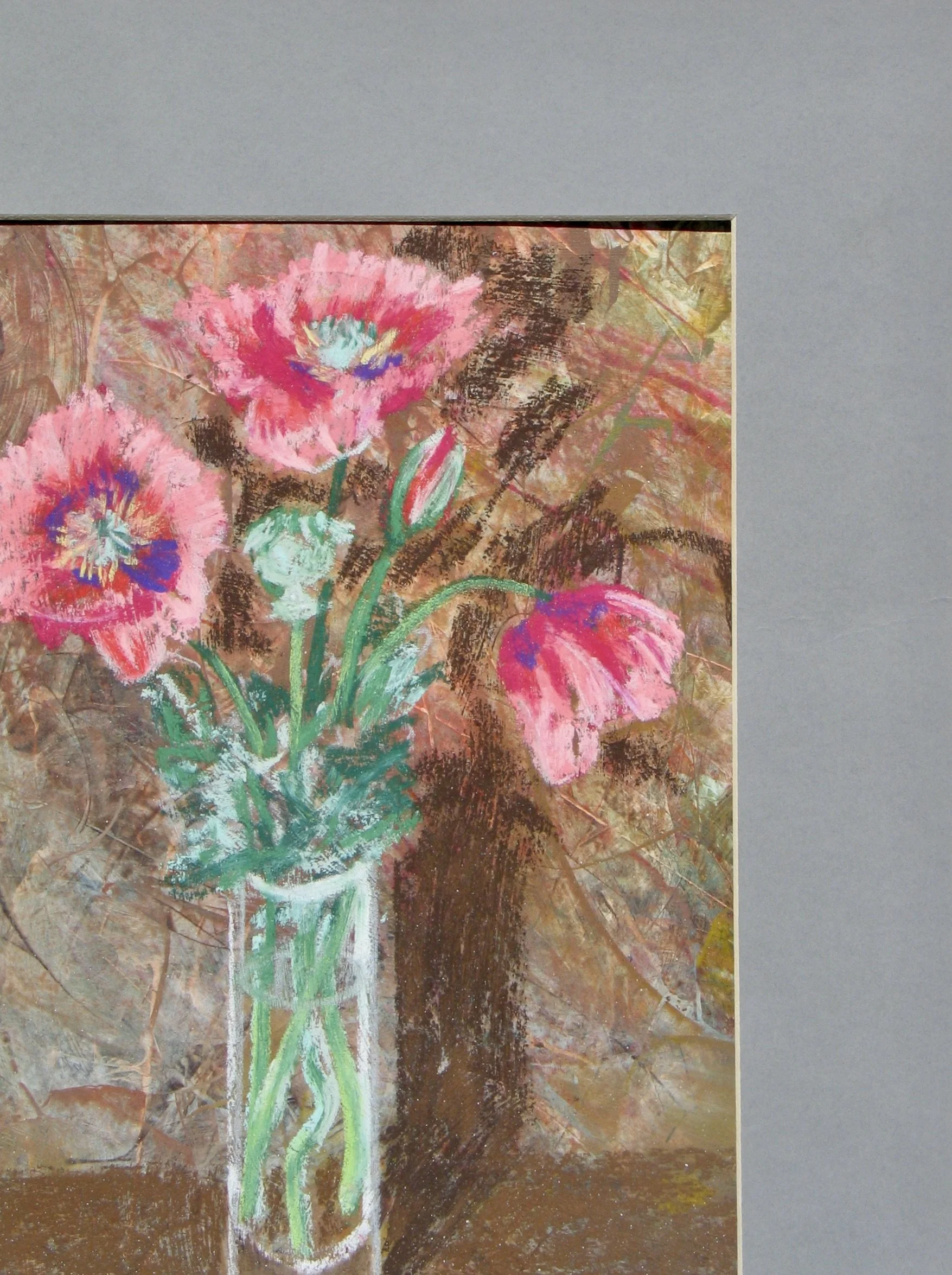 Poppies in a vase by Cy Pawsey, soft pastel