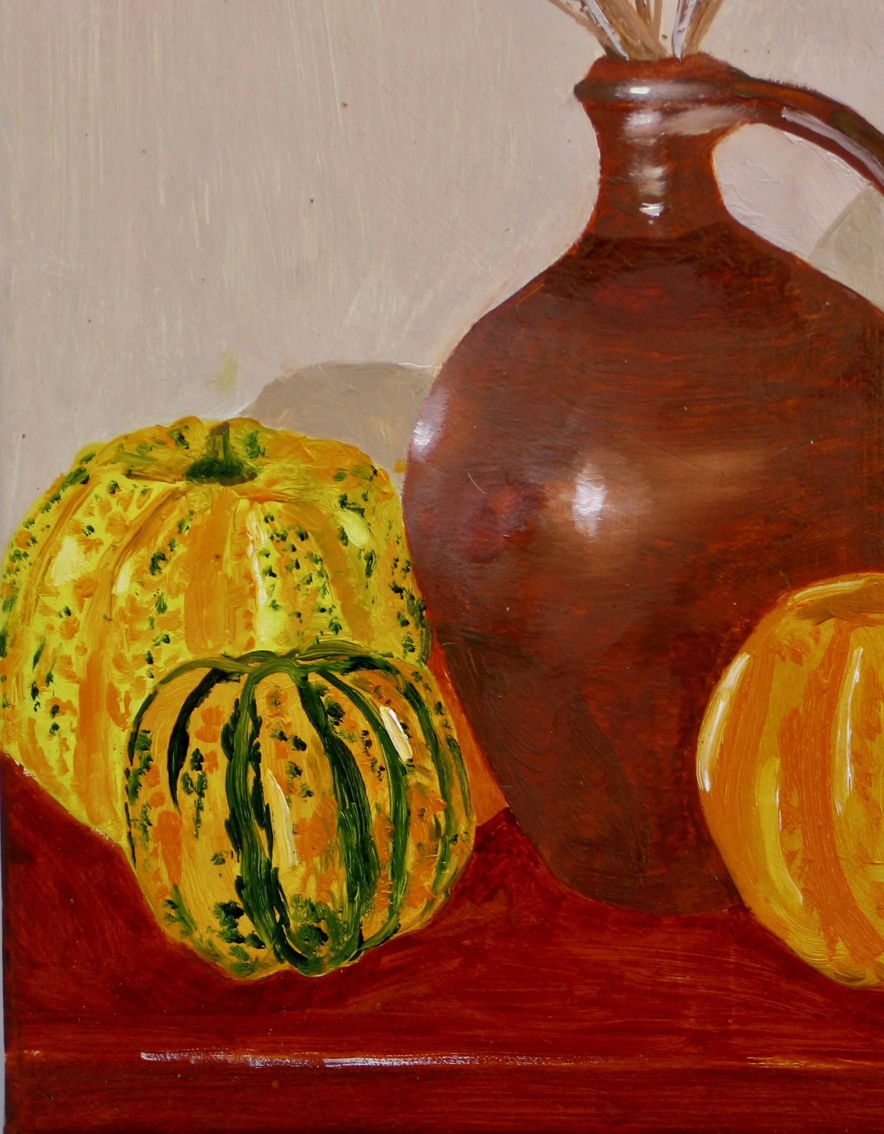 Flagon and gourds oil painting, detail
