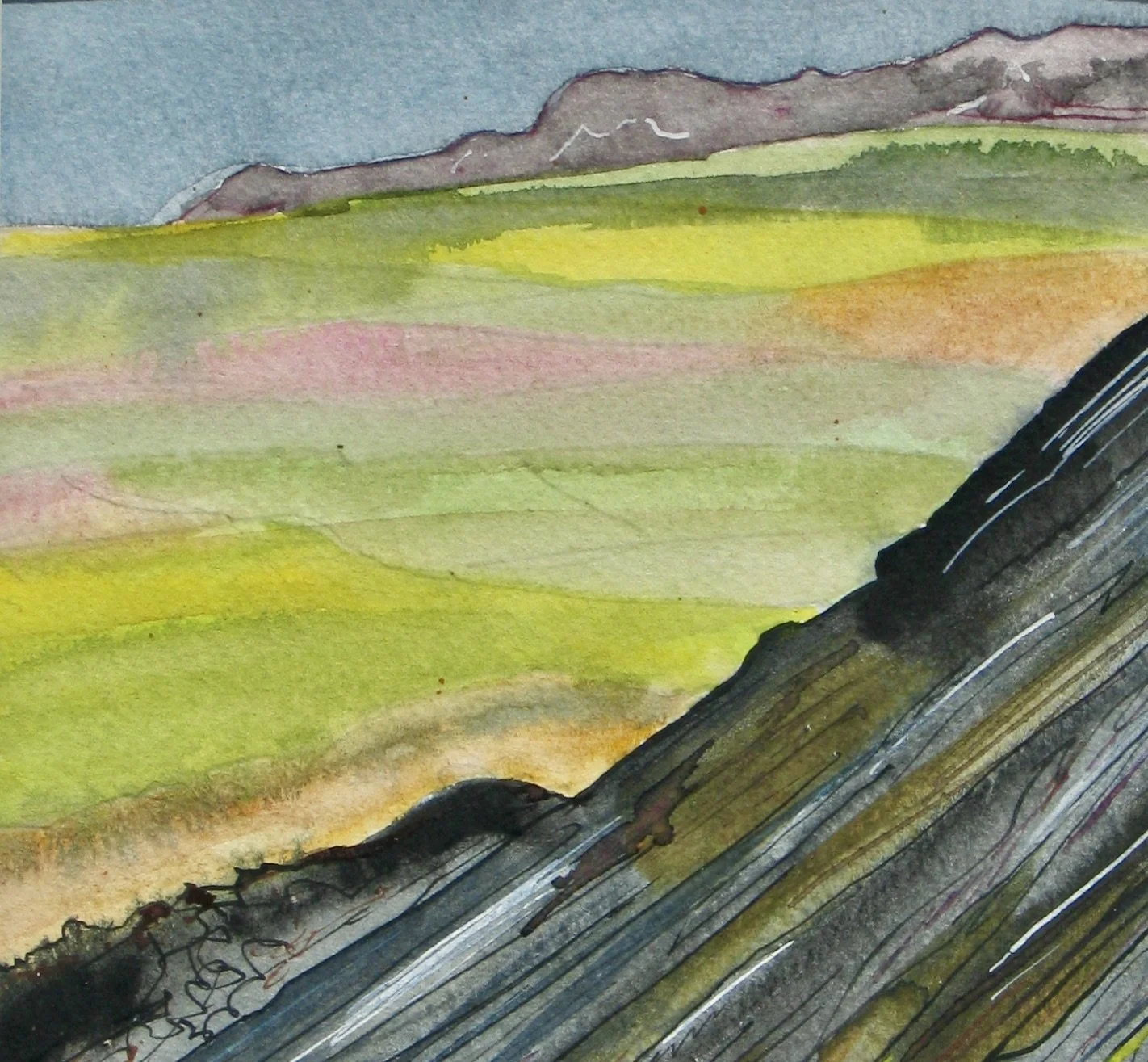 Towards Carn Llidi, Pembrokeshire, detail from watercolour painting by Cy Pawsey