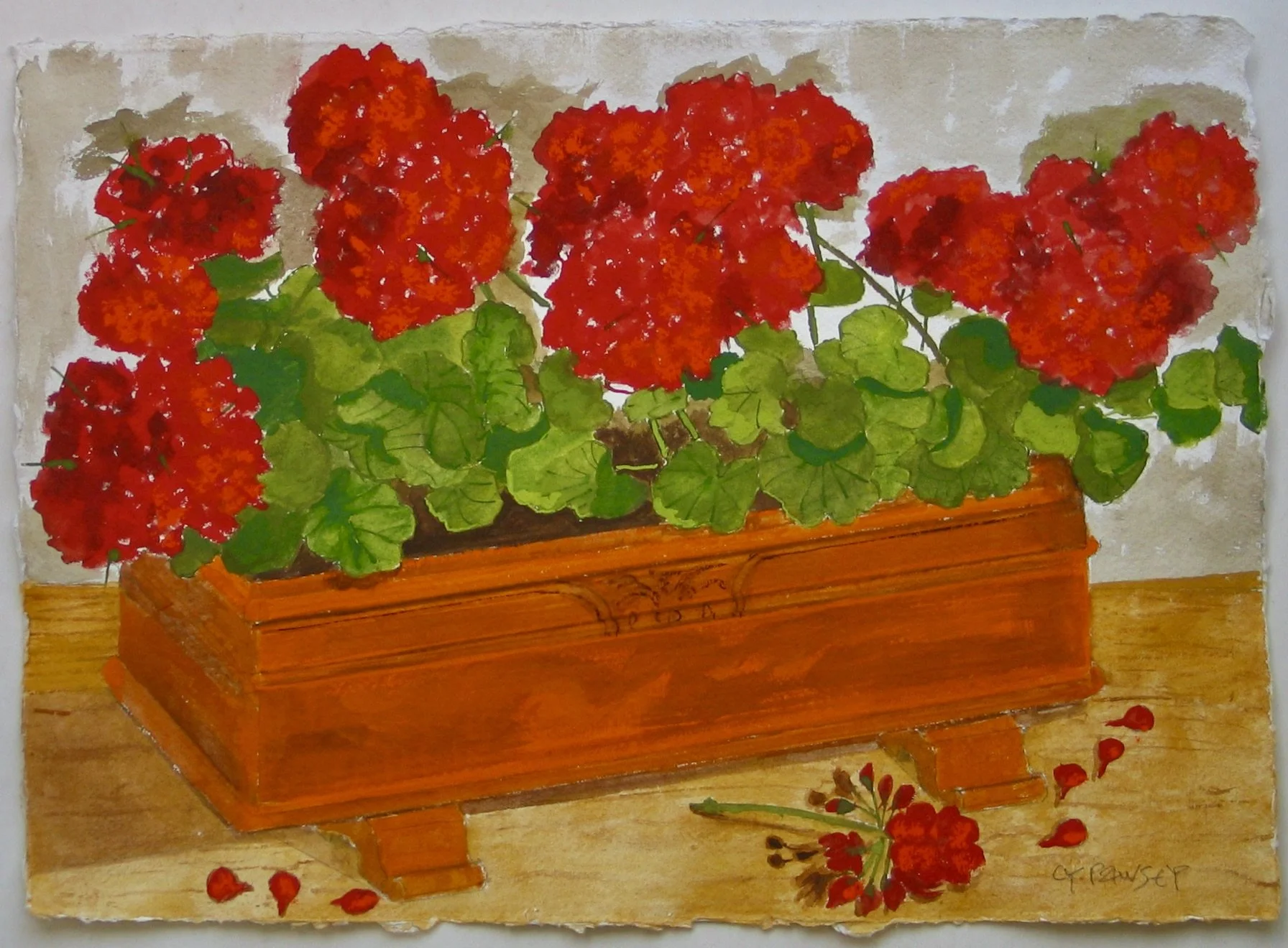 Original gouache flower painting by Cy Pawsey