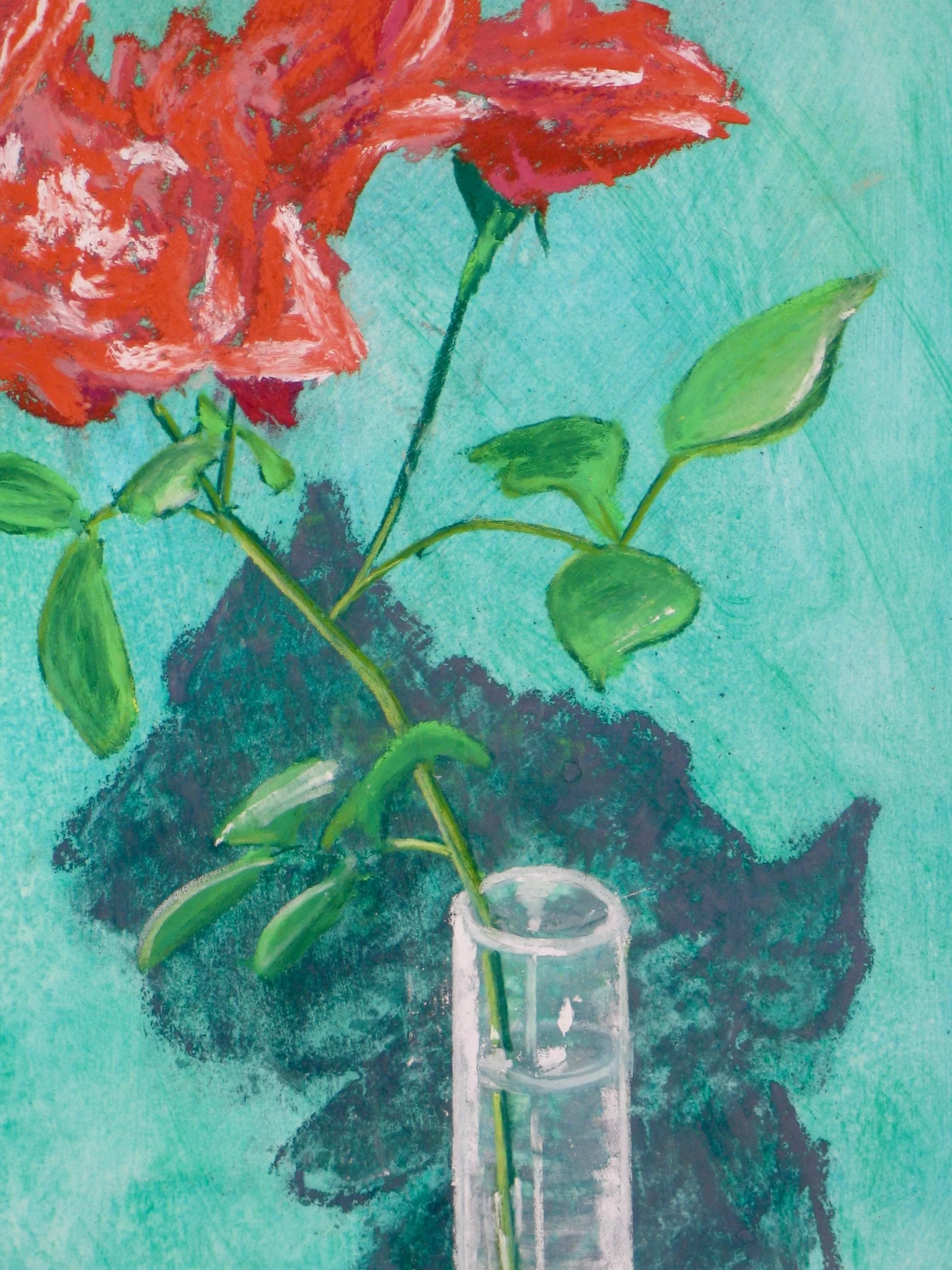 Red rose in a stem vase, detail