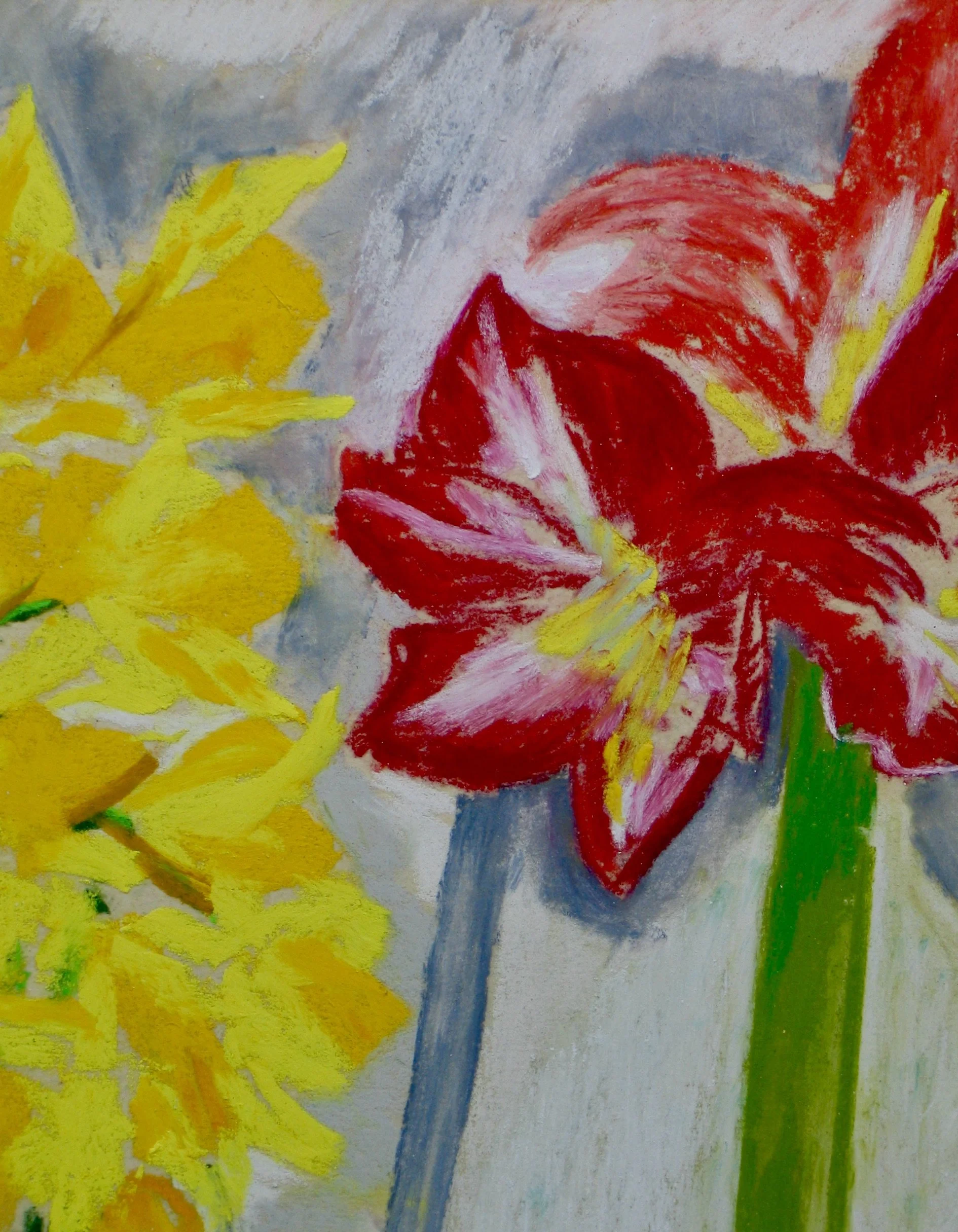 Bright flowers pastel painting, detail
