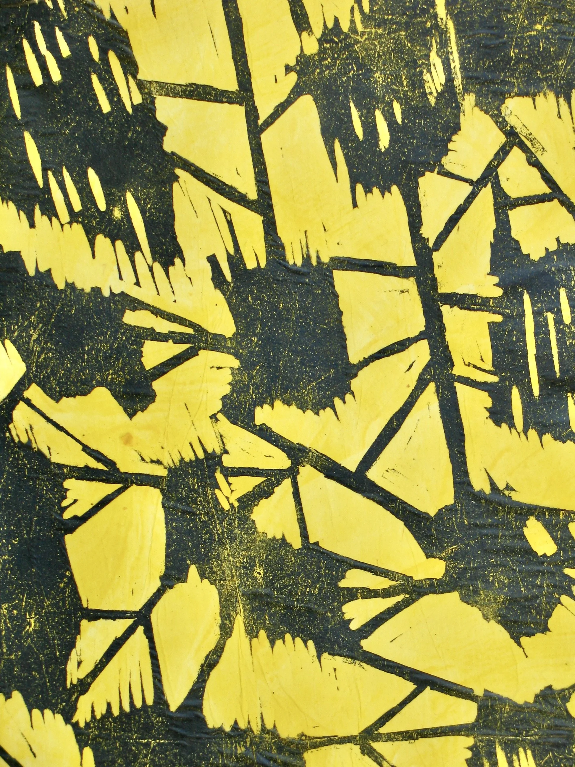 Yellow and black linocut print, detail