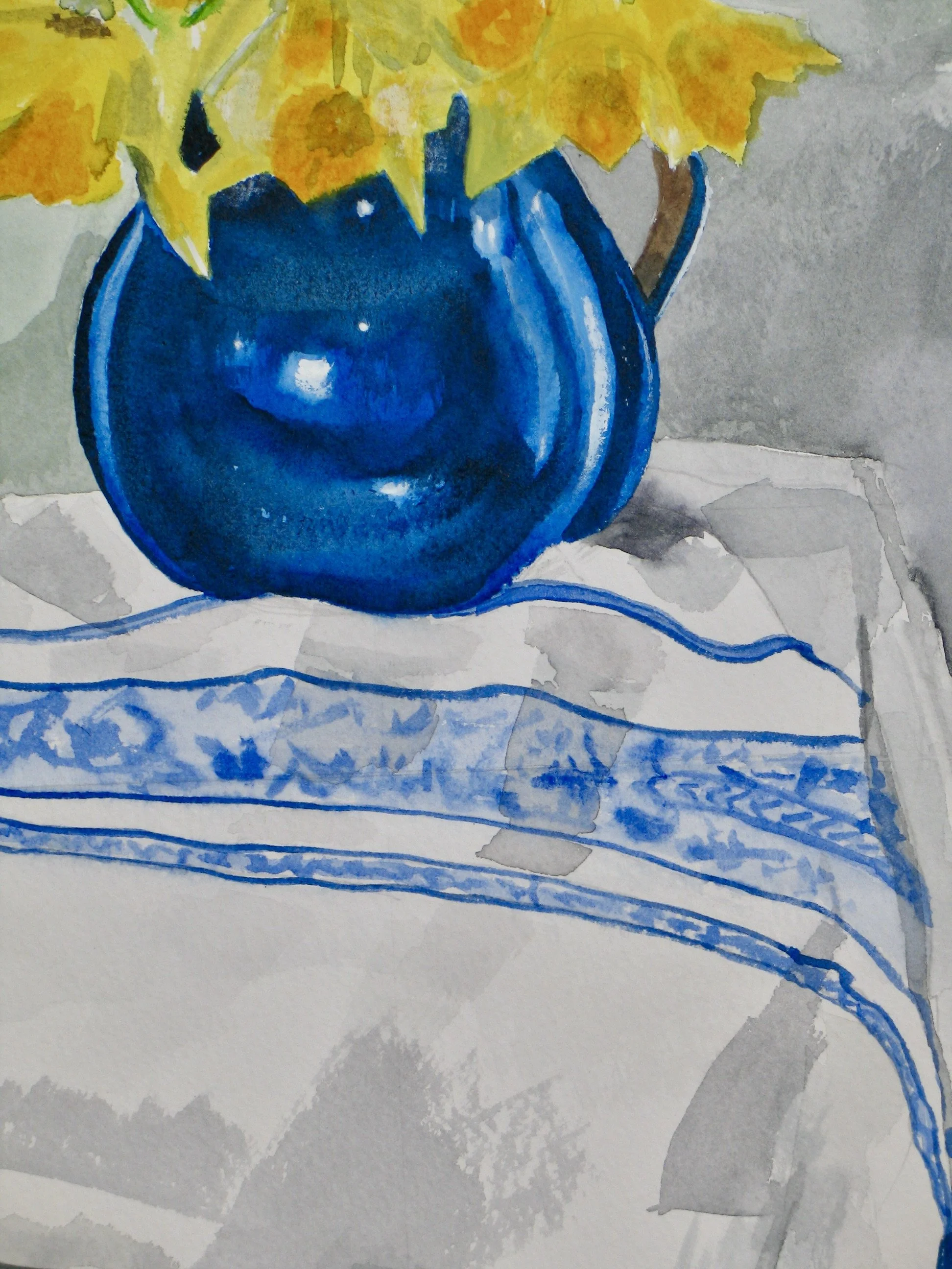 Original watercolour daffodils by Cy Pawsey, detail