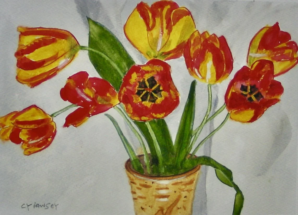 Original watercolour painting of tulips
