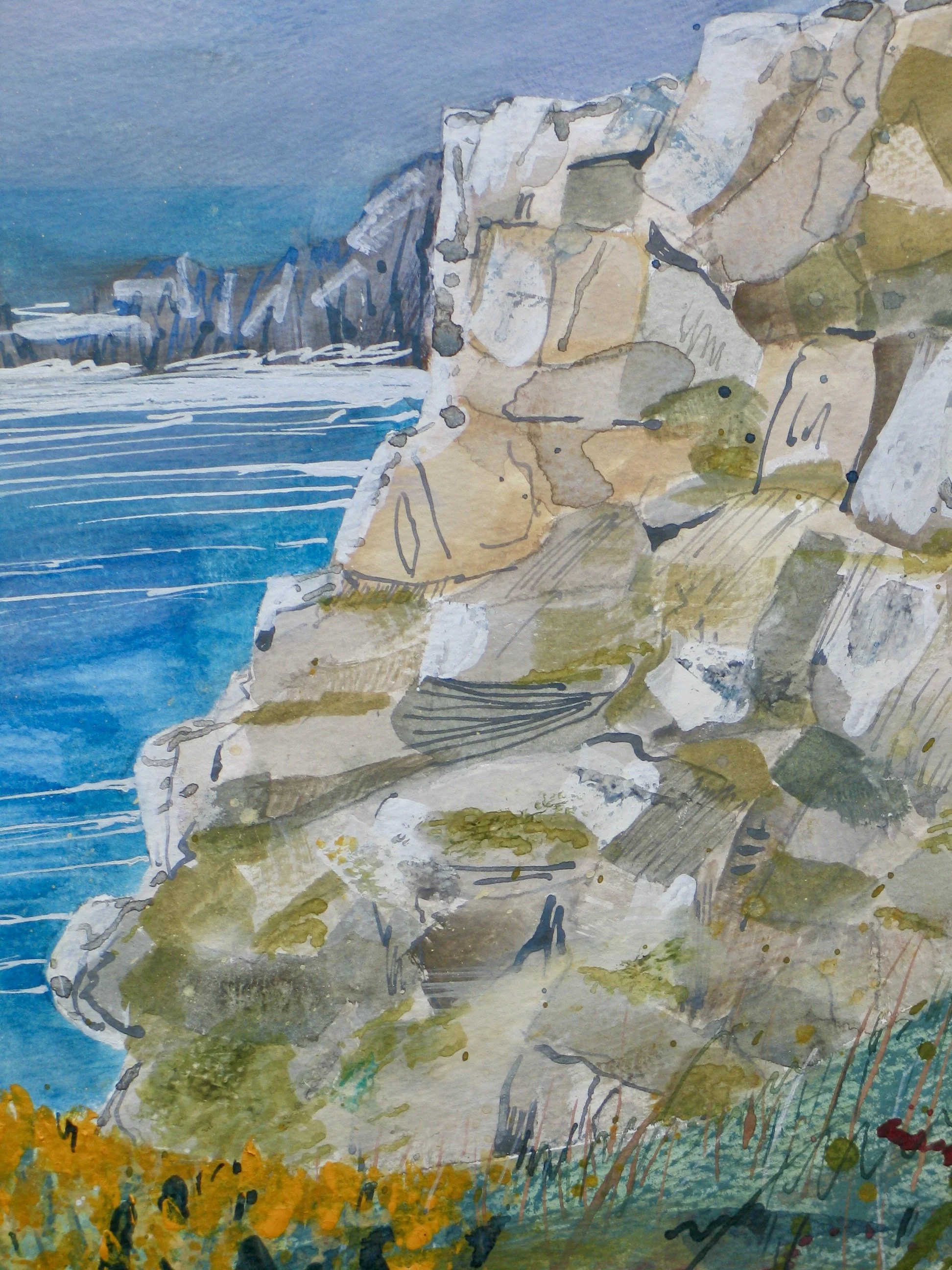 Original watercolour painting en-plein-air Cornwall coast