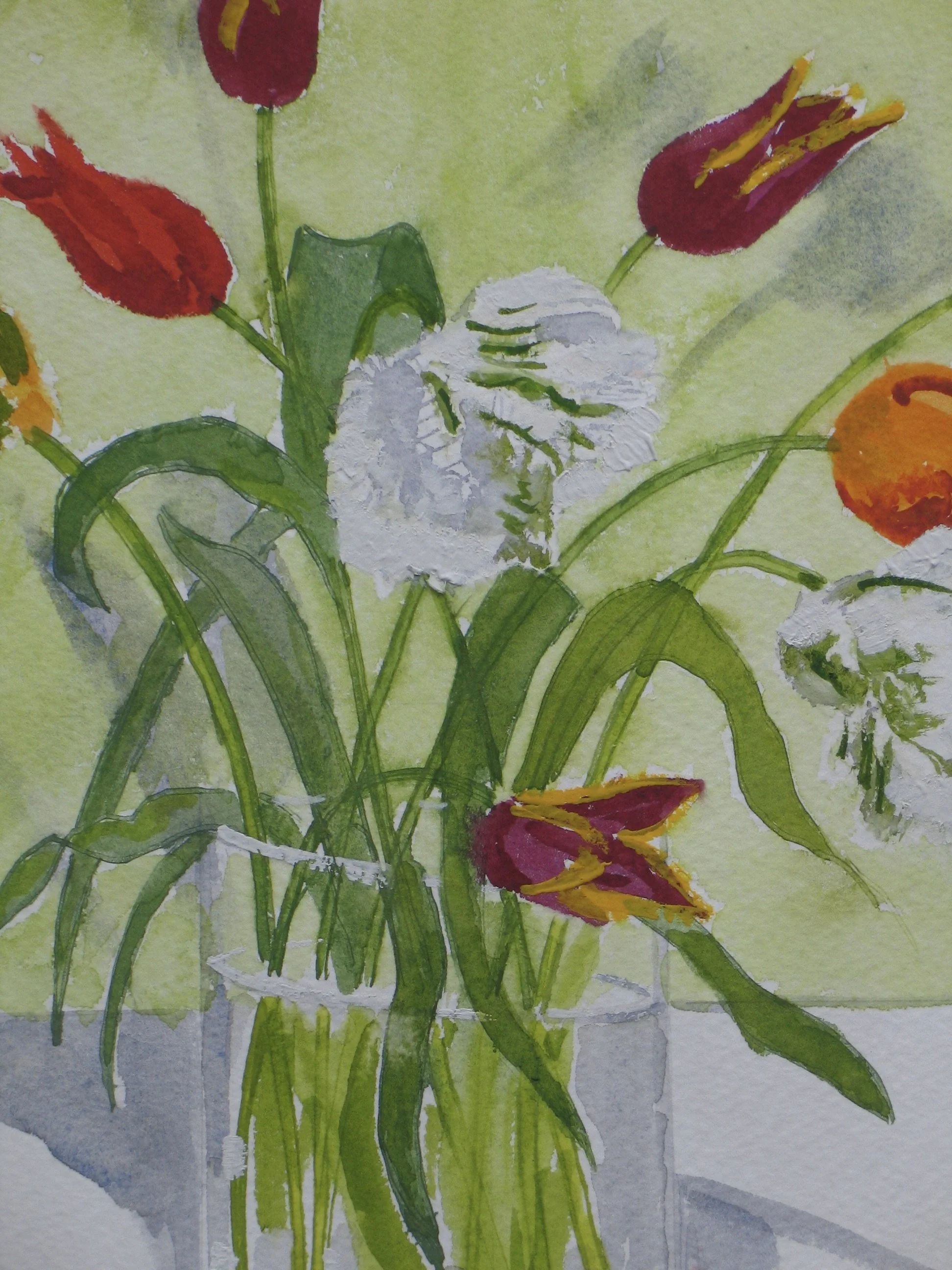 Tulips in a vase by Cy Pawsey, original watercolour