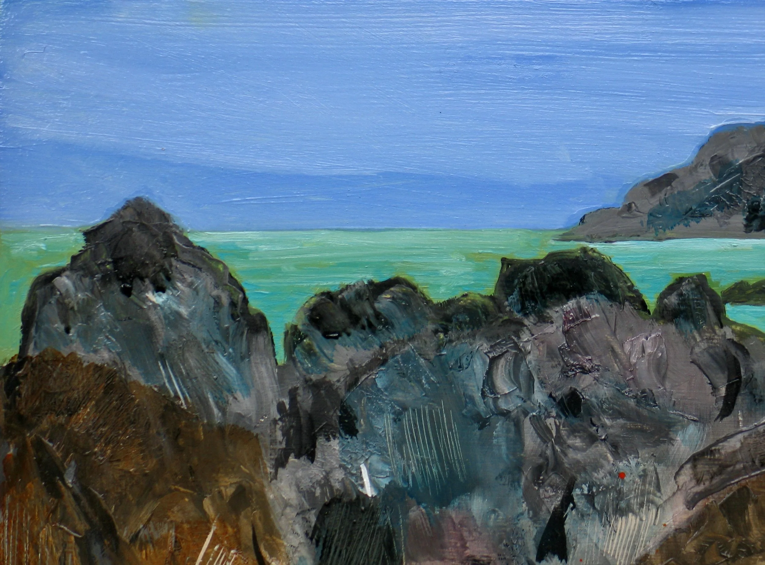 Looking out to sea at Traeth Llyfn, detail from original oil painting at galeriecy.com