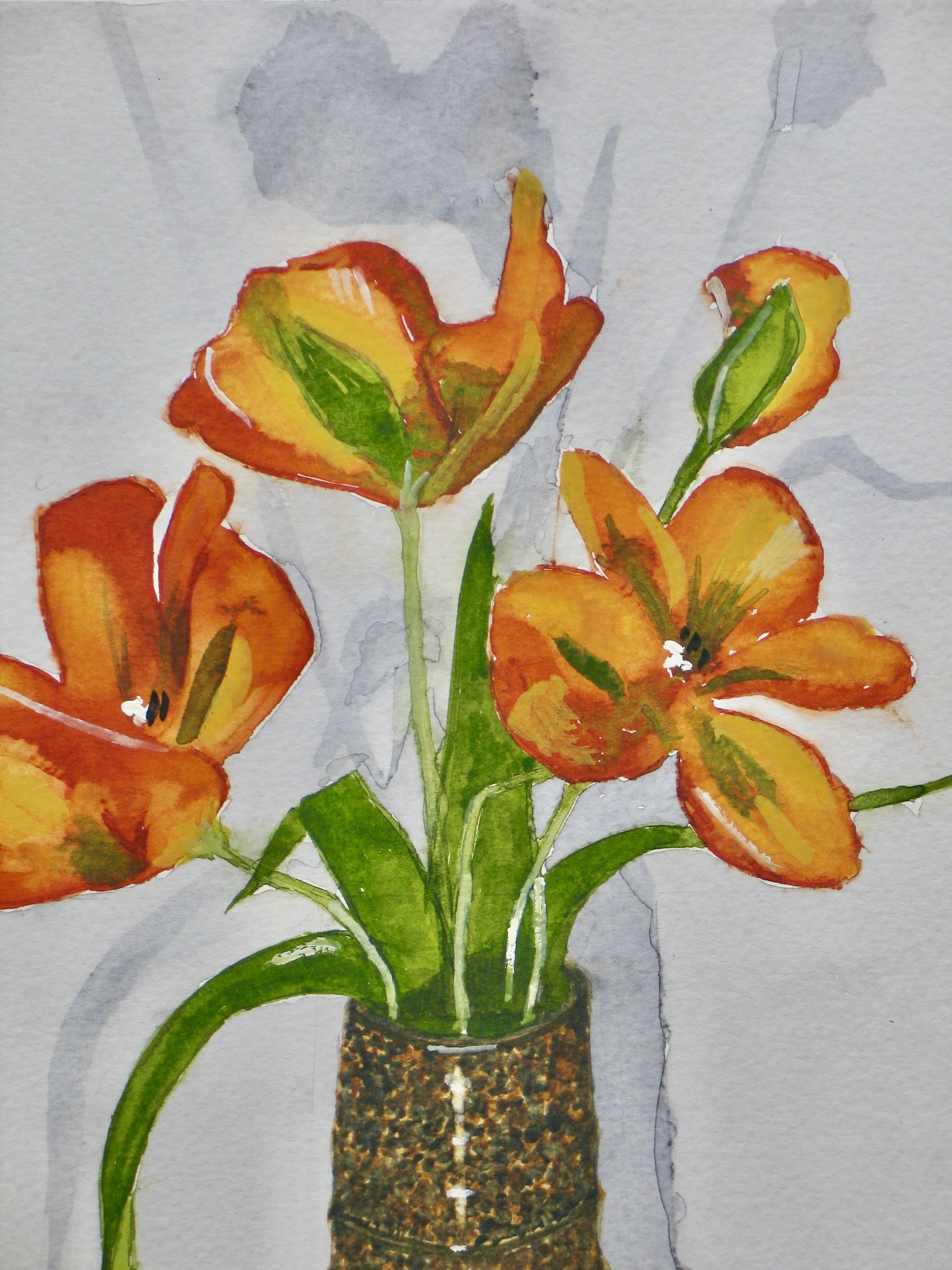 Tulips Orange Marmalade in a studio vase, detail