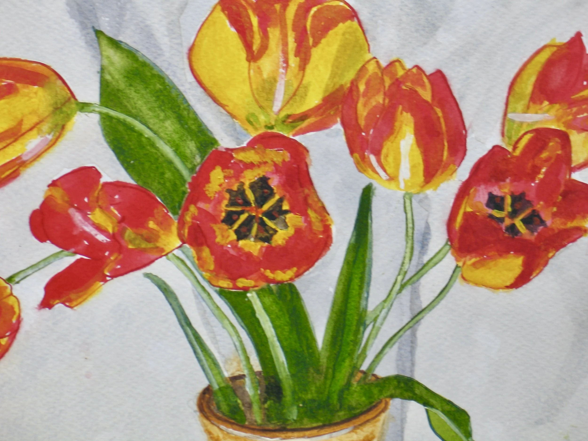 Colourful tulips painting by Cy Pawsey