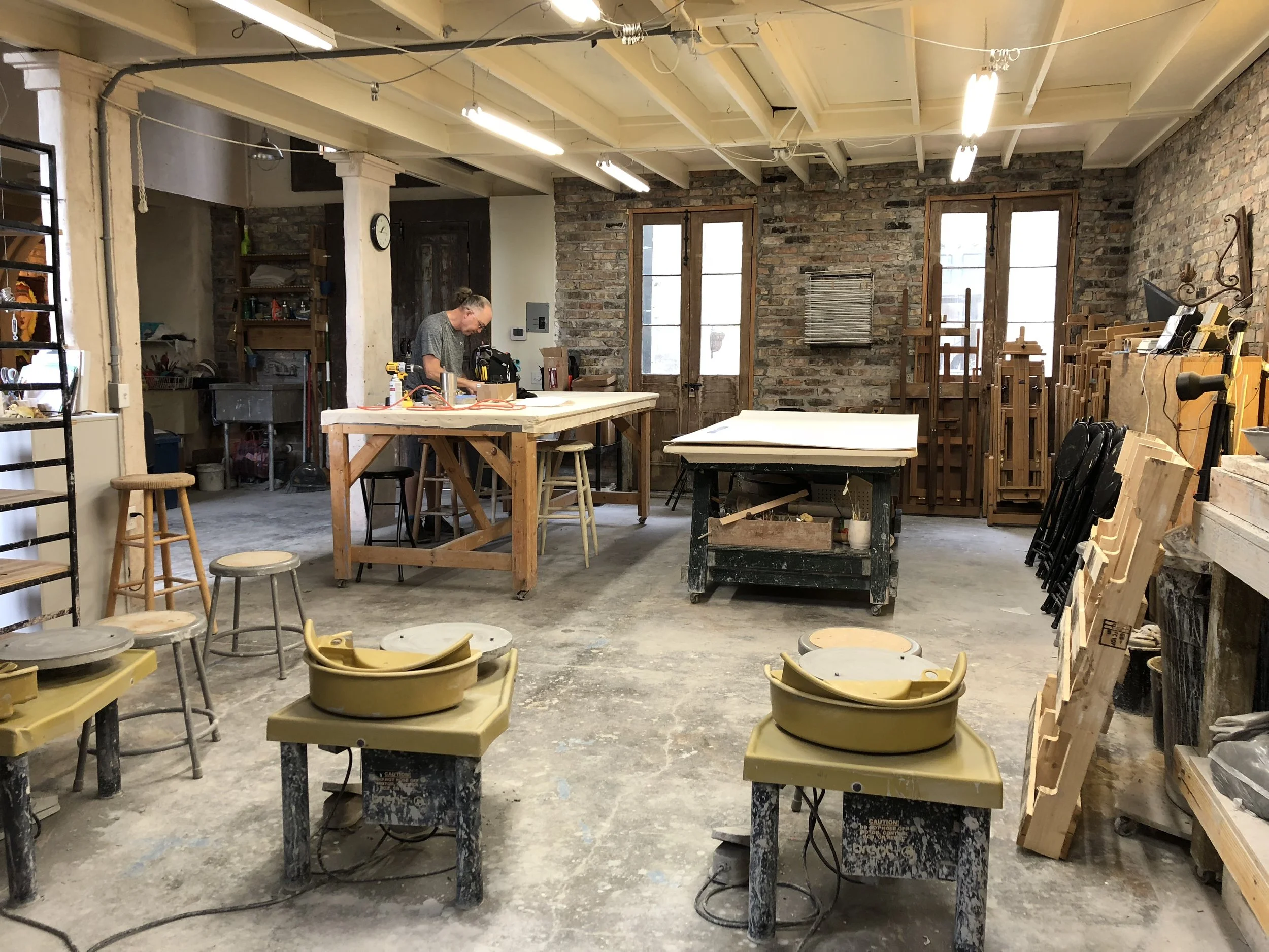 Lew Dennis in the pottery studio. Lew, a dedicated volunteer, spends at least one day a week repairing the STAA Arthouse.