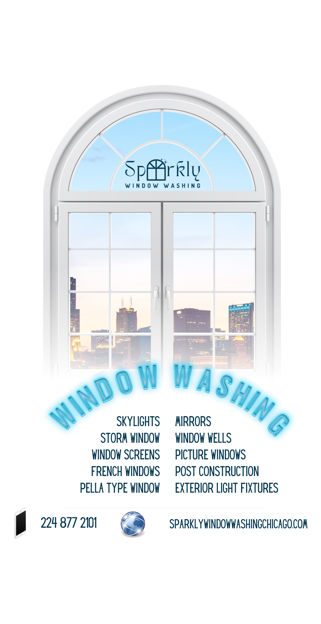 Sparkly Window Washing White Framed Window Showcasing A Beautiful Cityscape