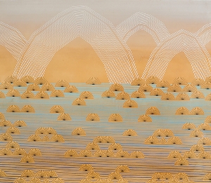Kelly Ording, Fata Morgana, acrylic and archival ink on dyed paper, 42 x 48 in.