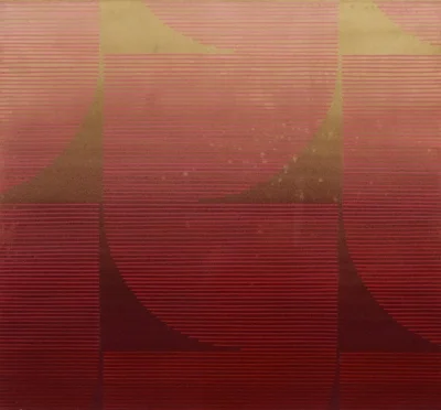Kelly Ording, Eight Answers to a Problem (Red), acrylic on dyed paper, 26 ¼ x 28 in.