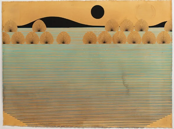 Kelly Ording, Dark Sun, Day Sun, acrylic and archival ink on dyed paper, 22 x 30 in.
