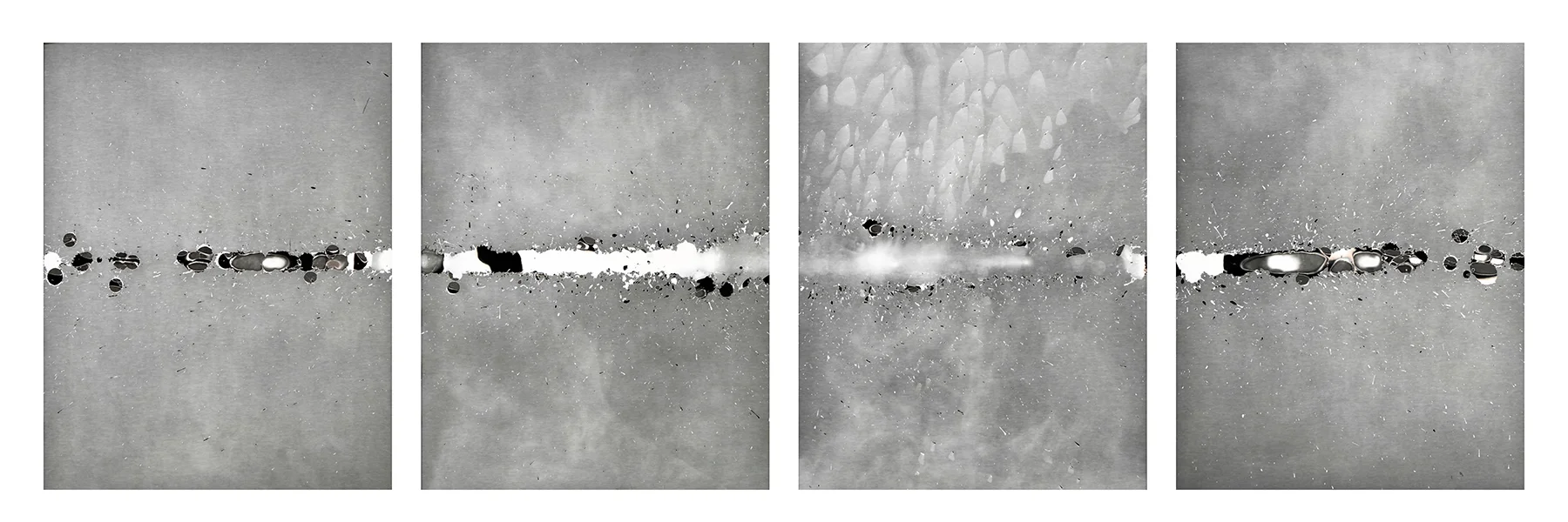 Caleb Charland, Pendulum with Candle Artifact #1 , 2014, unique 4 part gelatin silver photogram, overall 56 x 44 in.