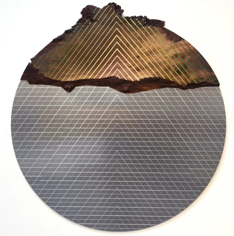 Victoria Wagner, As Above, 2018 oil, aluminum and walnut, 48 x 48 in.