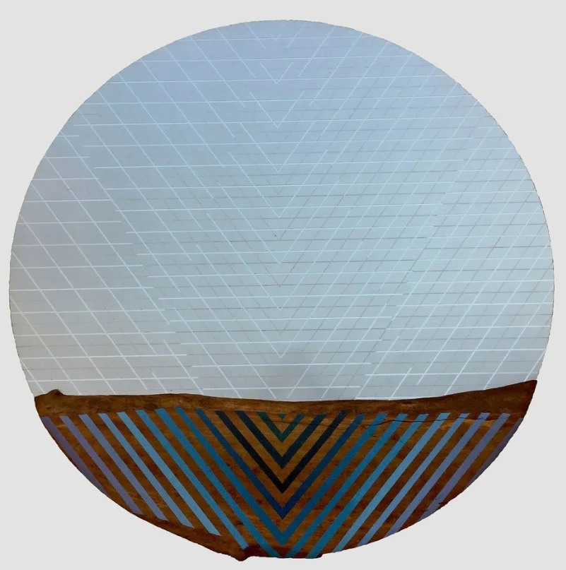 Victoria Wagner, So Below, 2018 oil, aluminum and walnut, 48 x 48 in.