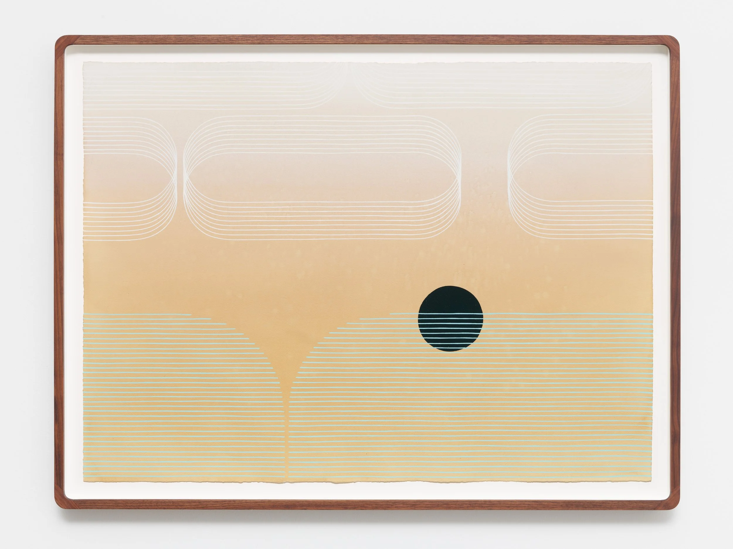 Kelly Ording, Black Rock with Fog, 2025, acrylic on dyed paper, 25 x 32 3/4 in.