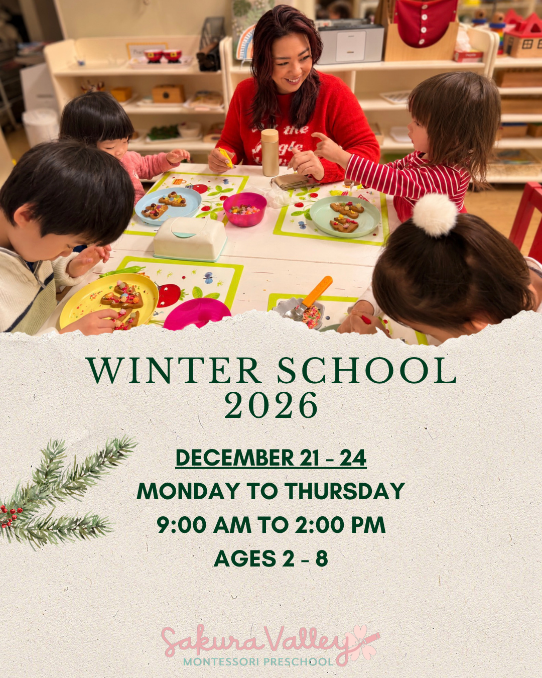 Preschool children at an international Montessori preschool in Tokyo Japan participating in a winter school activity
