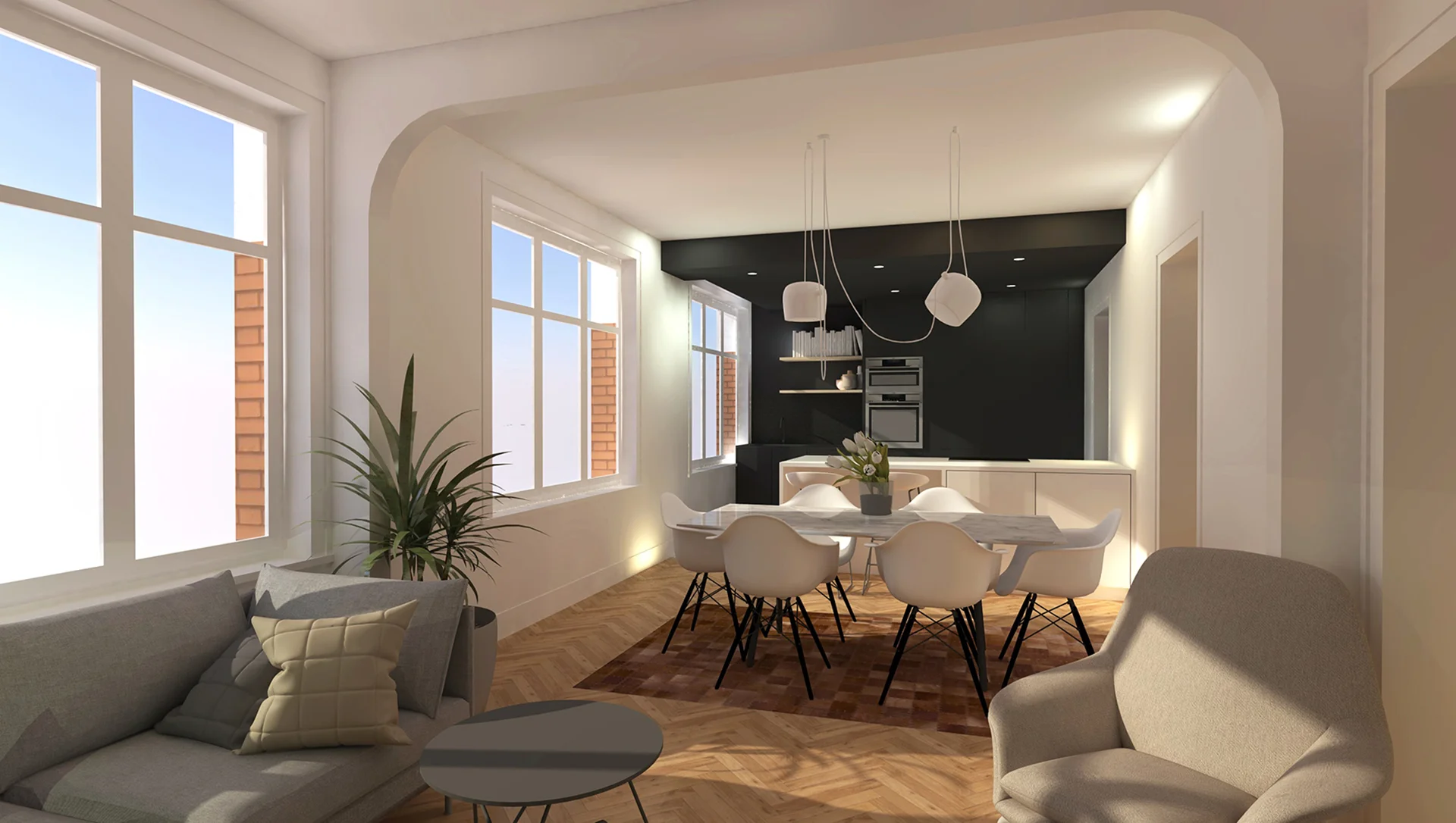 Vue 3D réalisée sous sketchup - Projet de rénovation d’un appartement - LA MADELEINE BEAR ARCHITECTURE/Maxime DEVOS
