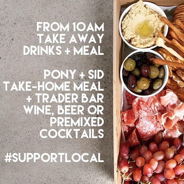 ALERT: Social Isolation Essentials! From 10AM on Thursday 26 March 2020 you can now take home your favorite Trader Bar cocktail, bottle of wine or a six pack of beer with a take home meal from our favorite @ponyandsid. Call us now to secure your orde