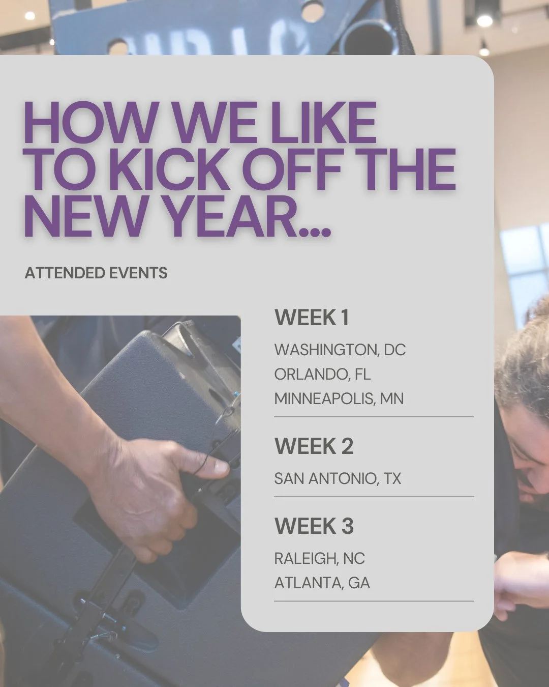 We are kicking things off with three straight weeks of events across the country for one client.⁠
⁠
And this is just the beginning.⁠
⁠
If you are ready to level up your event experience, we have saved space on the calendar just for you.⁠
⁠
#eventmana