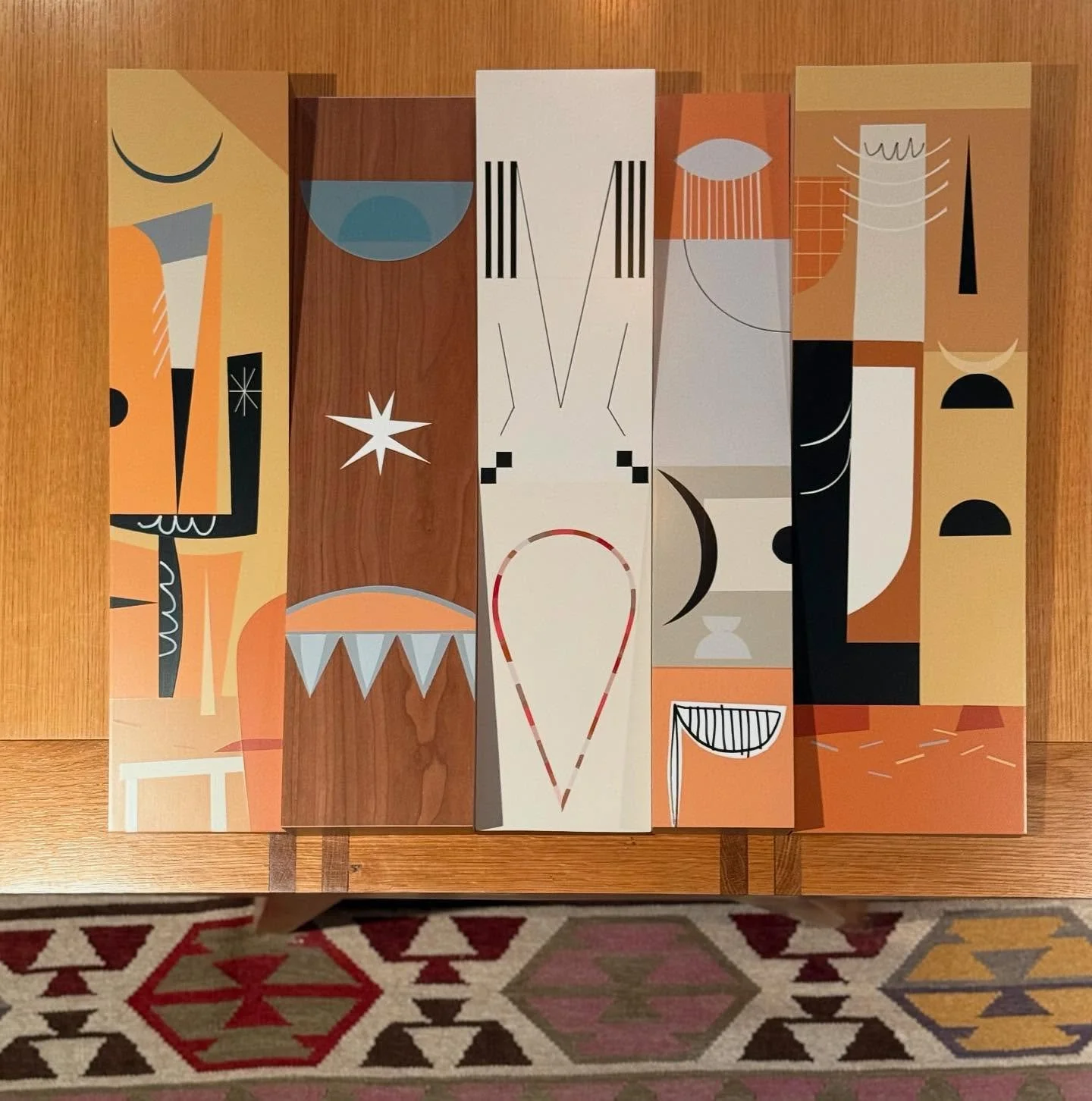 Desert Geometry | 24” x 32” 5-Panel Fade Set; Cherry Wood; Acrylic; Clear Coat