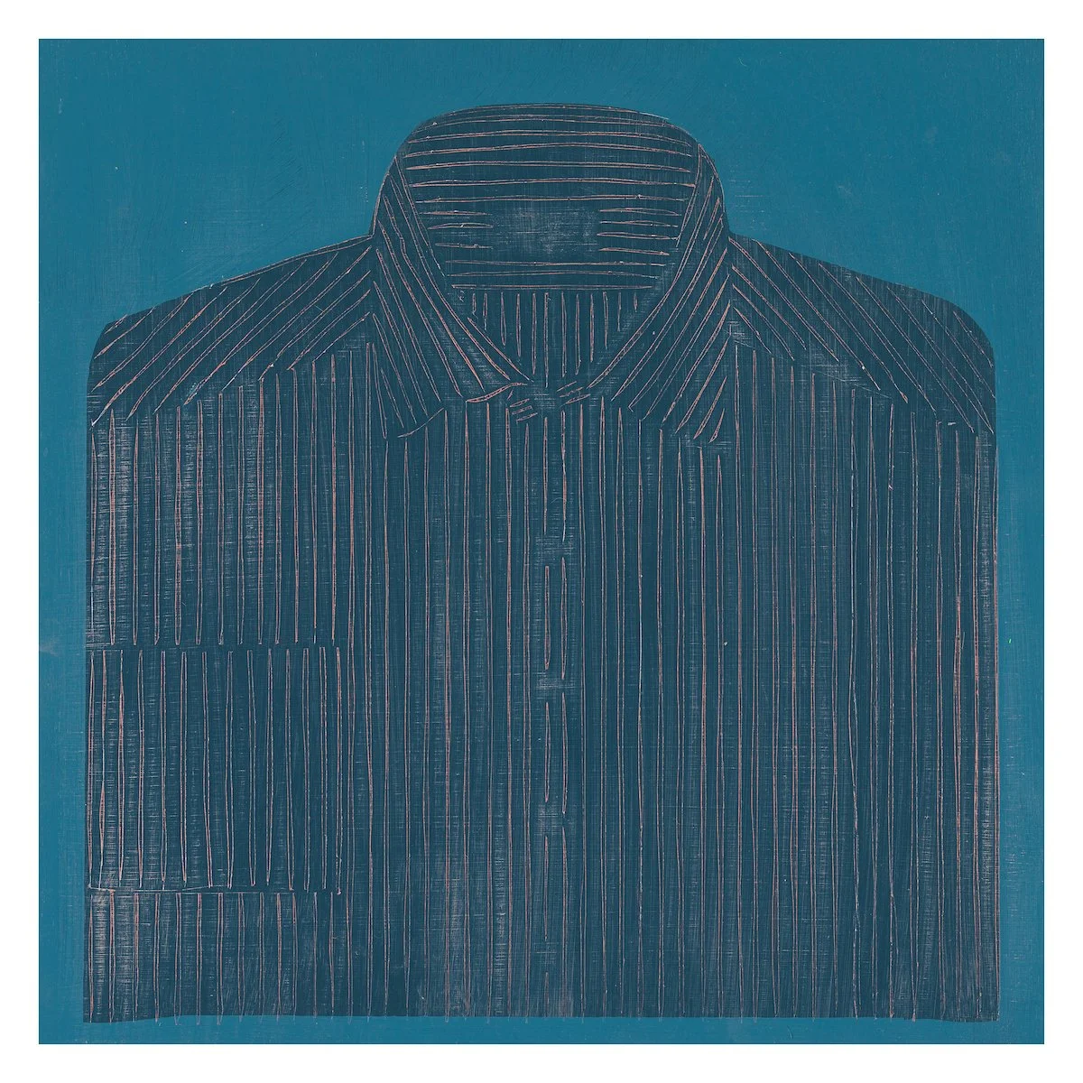   Blue Uniform  • 15” x 15” •&nbsp; Acrylic, Clear Coat, Walnut Frame 