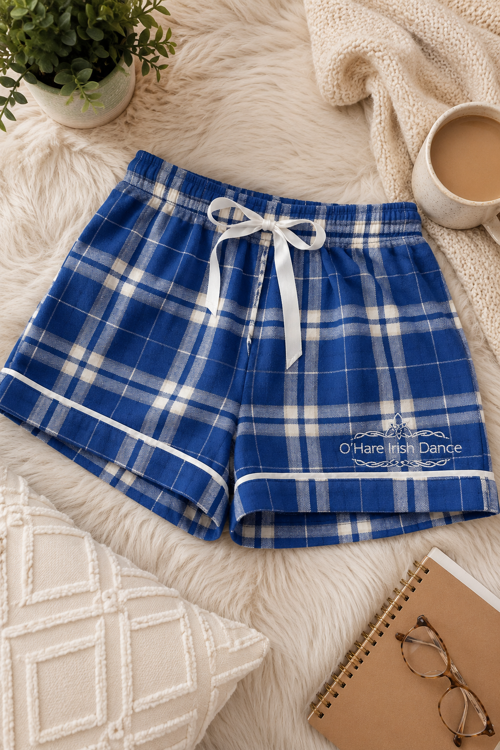 Cozy Blue Plaid Lounge Shorts Flatlay.png