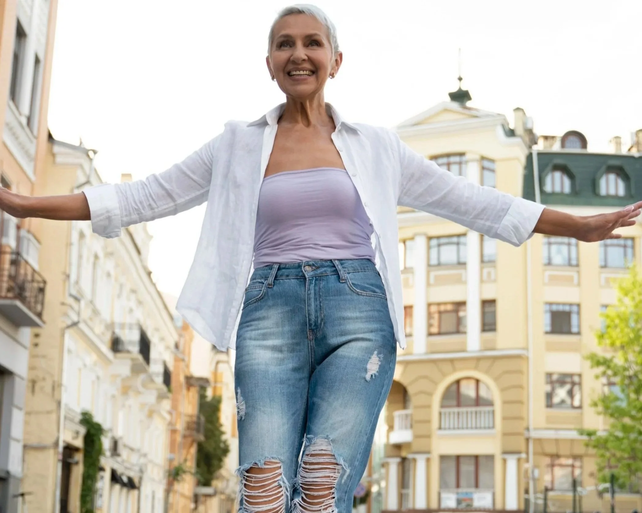 Person moving comfortably and confidently after restoring joint mobility and recovery