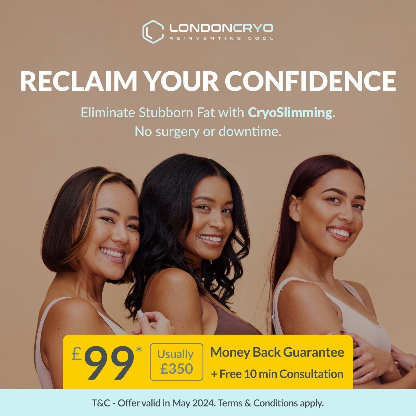 Ready to reclaim your confidence? Say goodbye to stubborn fat with CryoSlimming! ❄️✨⁠
⁠
Now just &pound;99, usually &pound;350, with a money-back guarantee and free 10-min consultation included! Don't miss out on this limited-time offer to sculpt you