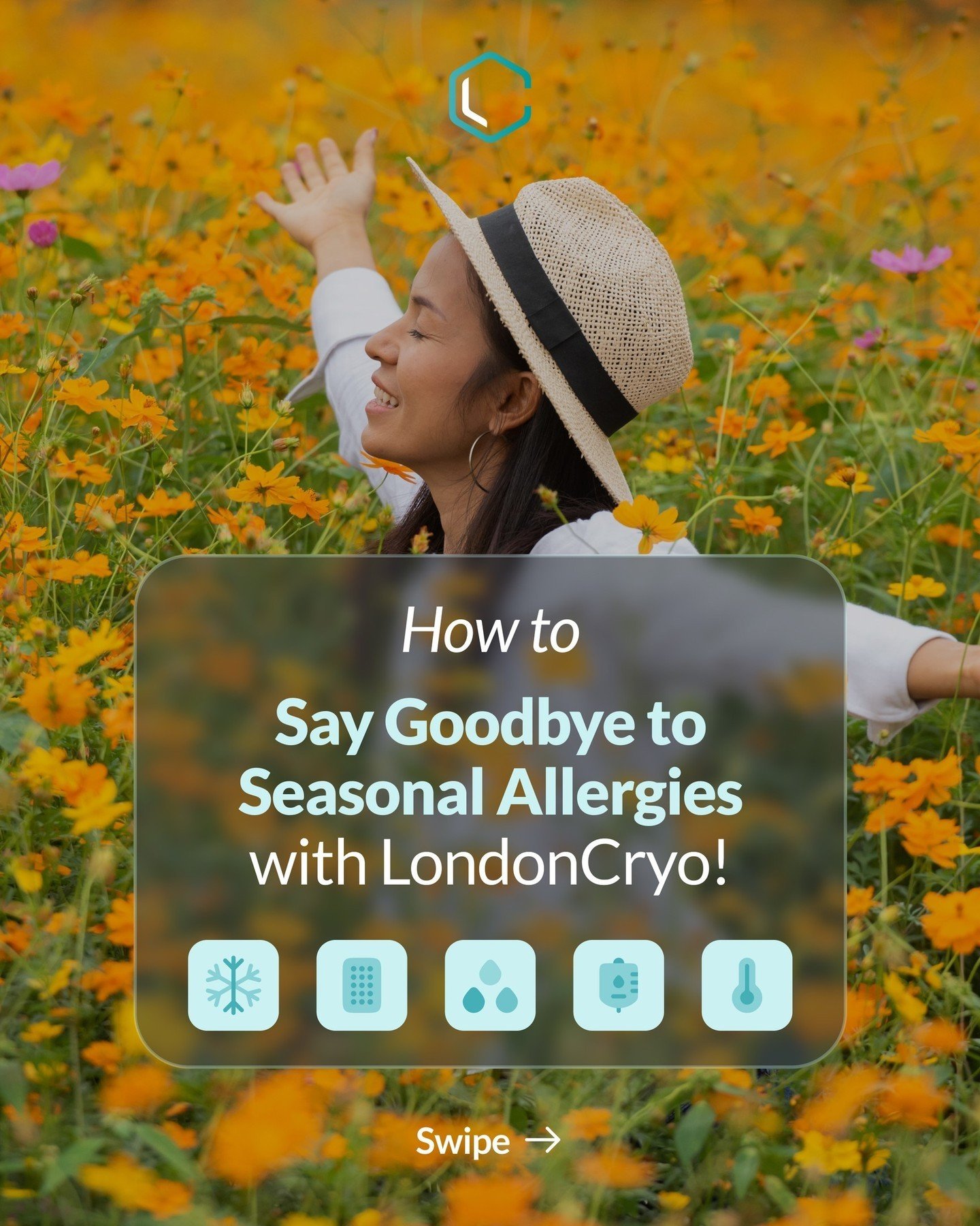 Combat seasonal allergies with LondonCryo's services! ❄️⁠
⁠
Reduce inflammation and boost immunity with Cryotherapy, promote healing with Red Light Therapy, relieve congestion with Lymphatic Drainage, replenish nutrients with IV Drips &amp; Shots, an