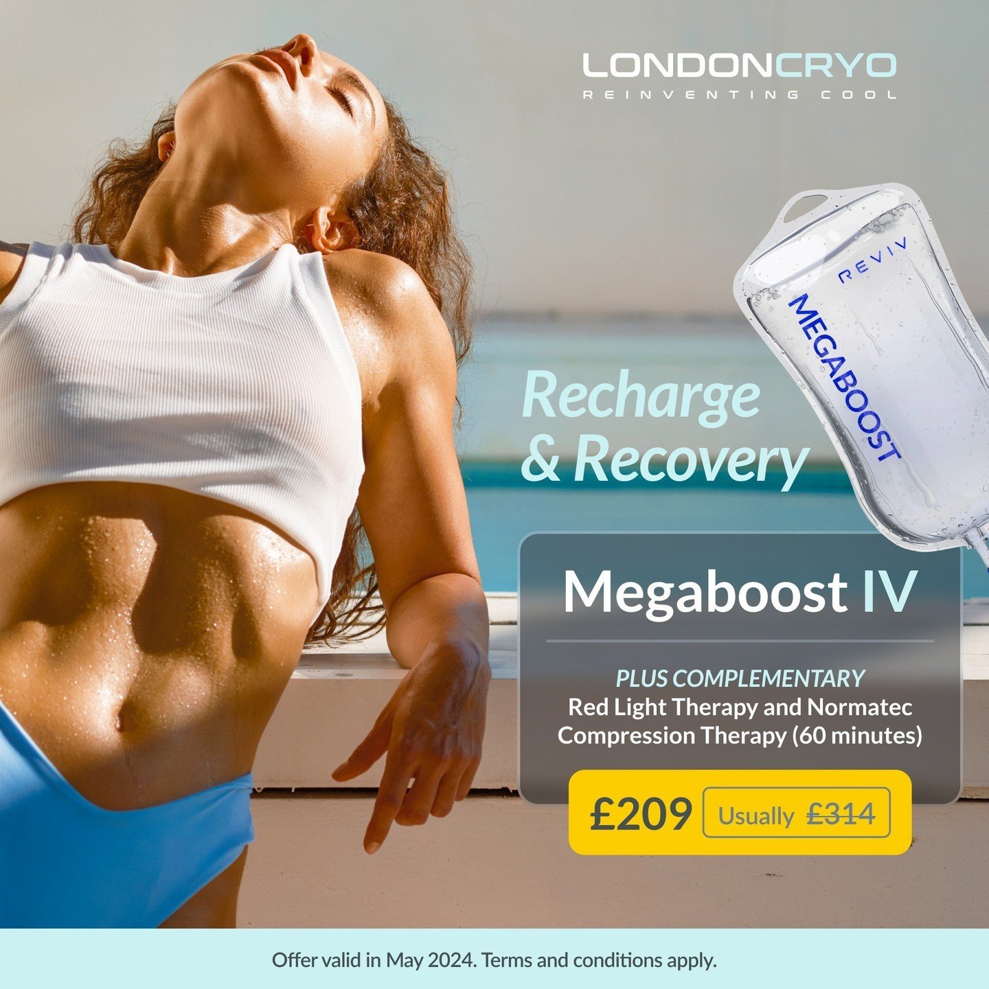 Revitalise your body with our Recharge &amp; Recovery package featuring MEGABOOST REVIV IV therapy! 💫 Boost energy, aid detox, hydrate, and support immunity for just &pound;209 (usually &pound;314). Plus, enjoy a 60-minute session of Red Light Thera