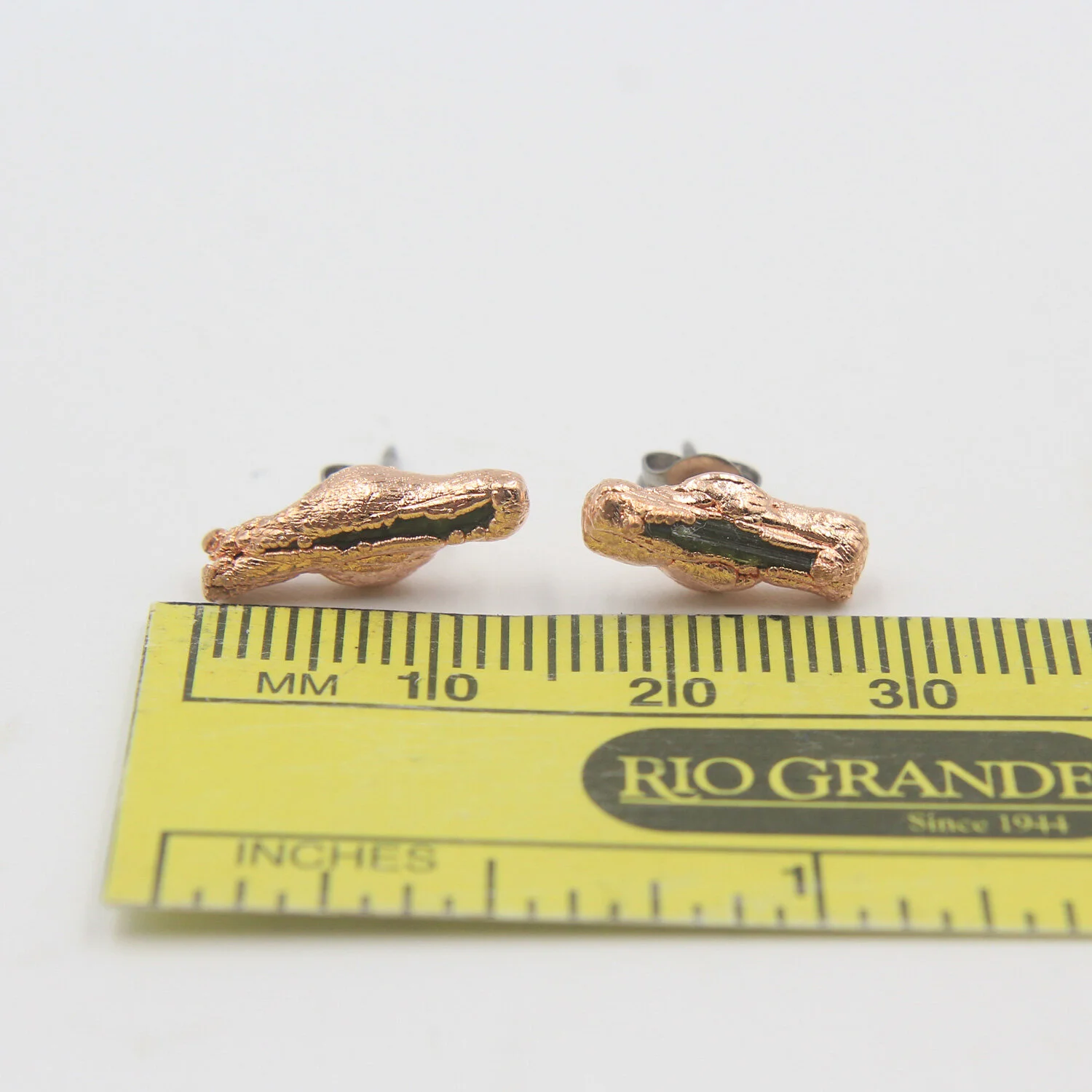 Uvite tourmaline copper stud earrings size