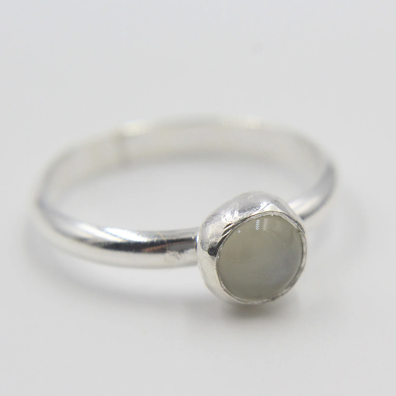 White moonstone sterling silver ring close up